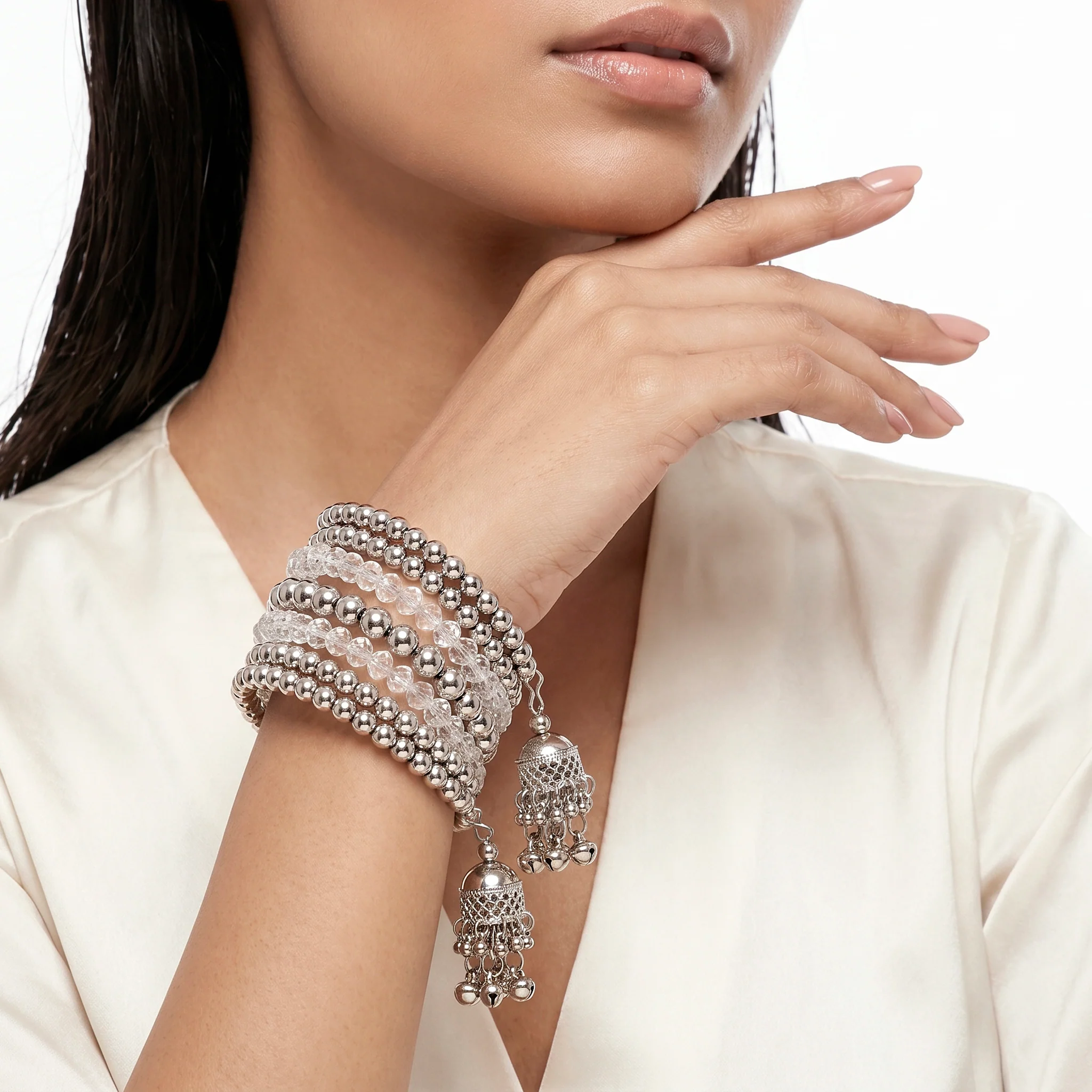 PRAO Bracelet Anti-Tarnish Spiral Crystal Beads Jhumka (Adjustable Size)