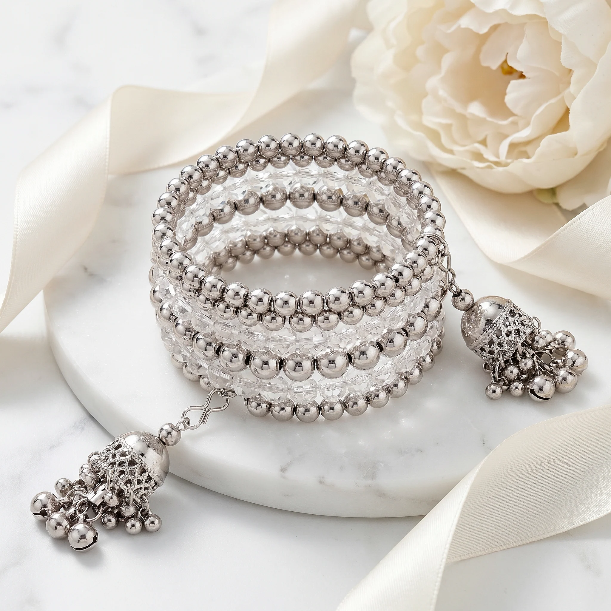 PRAO Bracelet Anti-Tarnish Spiral Crystal Beads Jhumka (Adjustable Size) - Image 4