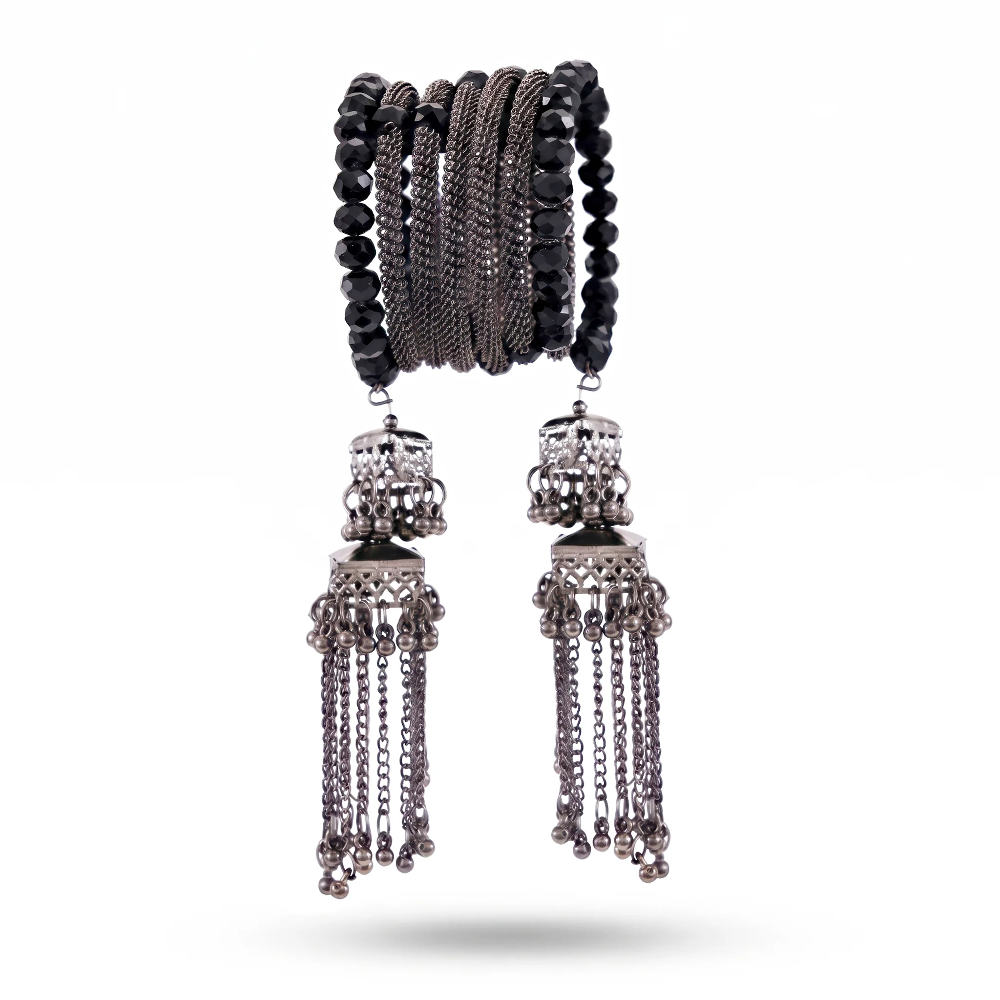 PRAO Bracelet Anti-Tarnish Spiral Black Crystals Tassels (Adjustable Size) - Image 3