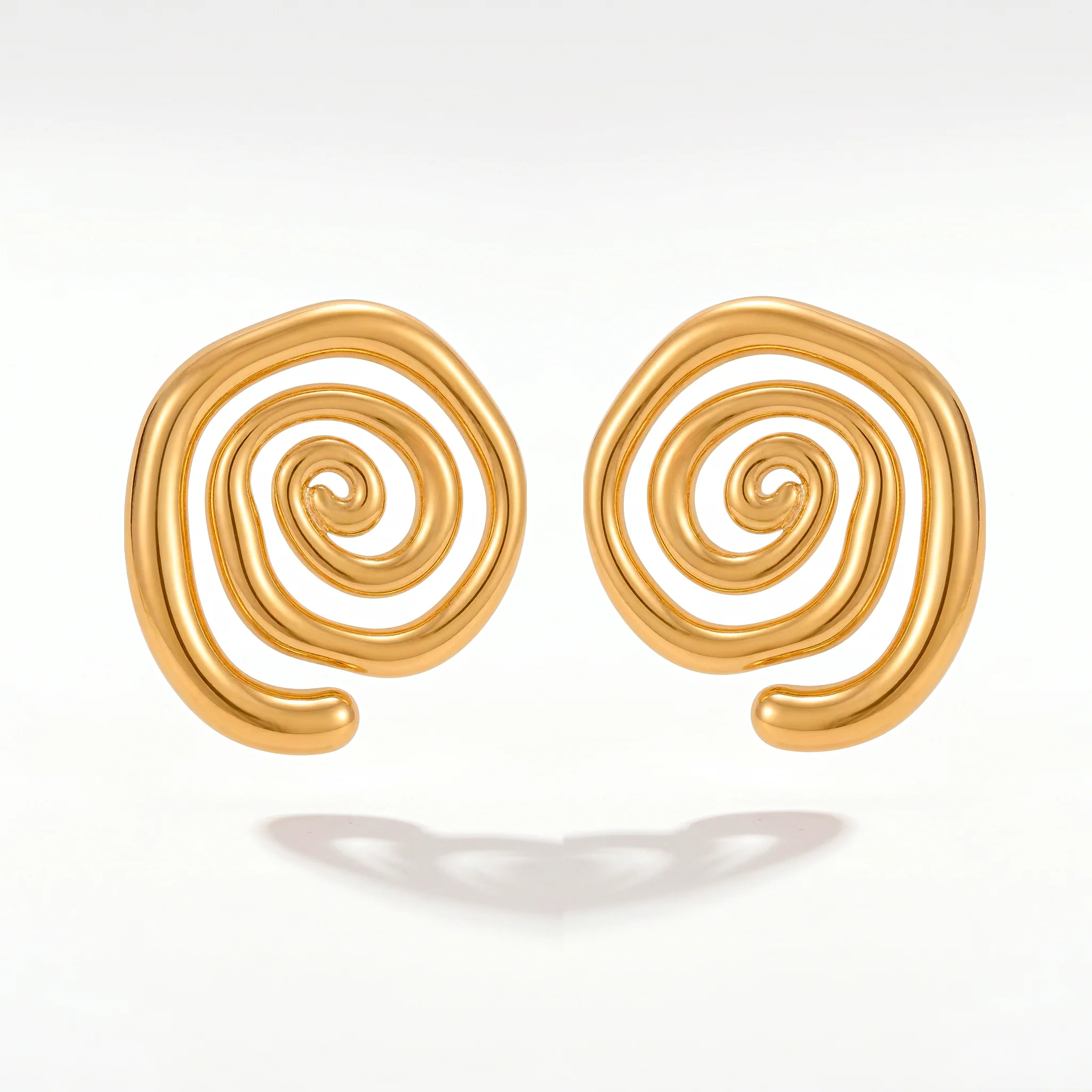 PRAO Earrings Anti-Tarnish Molten Spiral Statement - Image 3