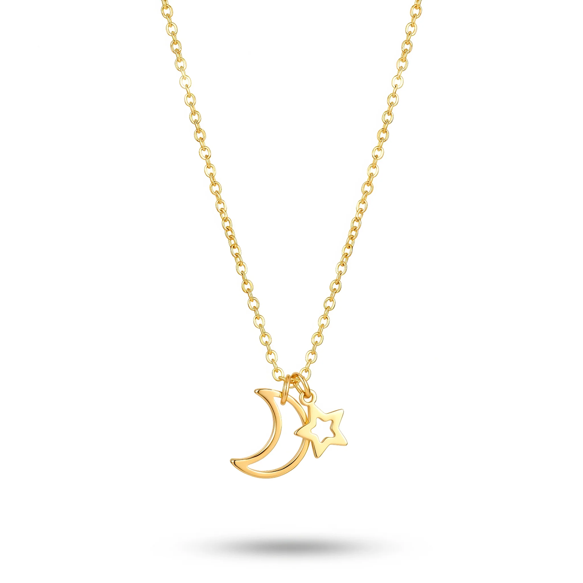 PRAO Necklace Anti-Tarnish Hollow Moon And Star Charms Minimalist - Image 3