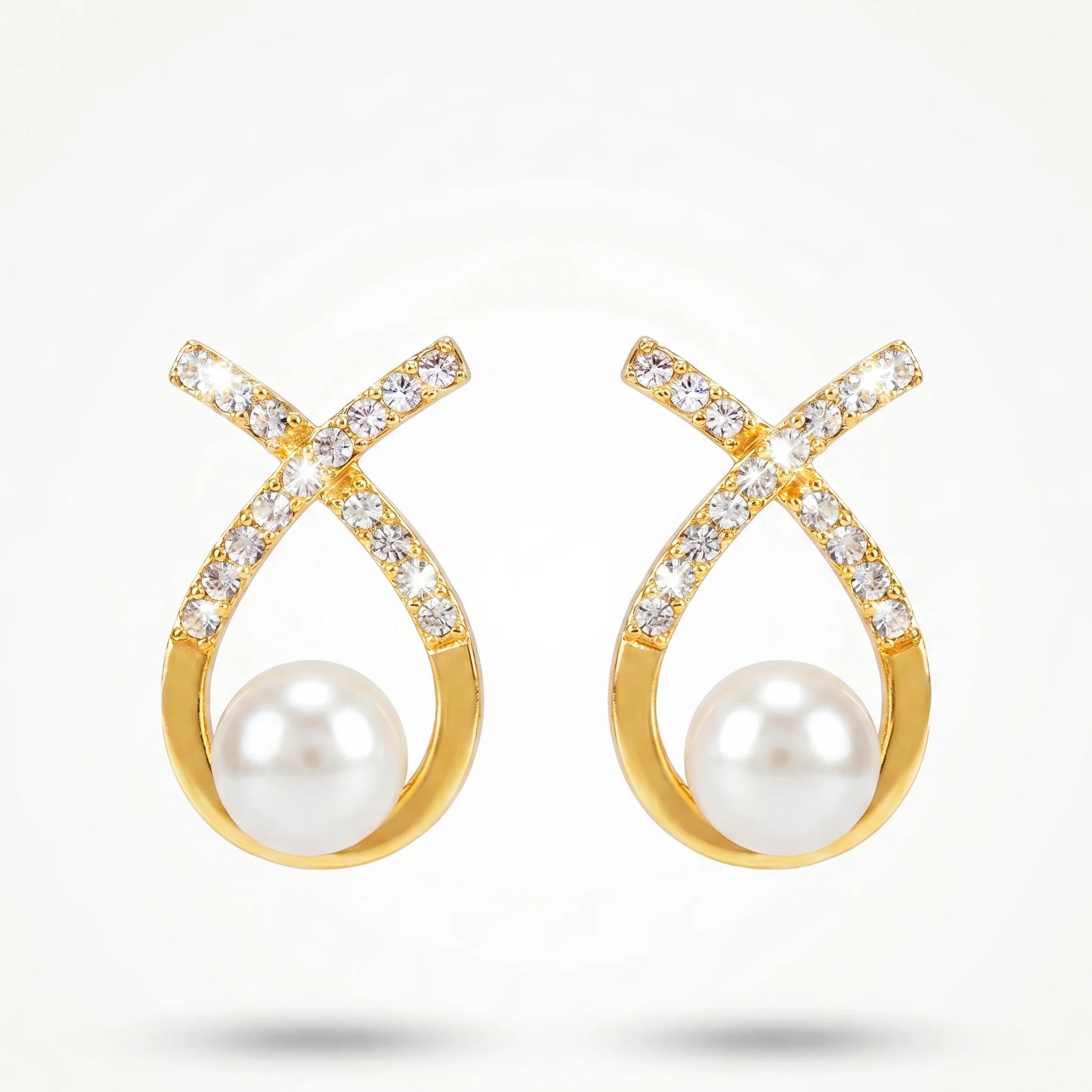 PRAO Earrings Anti-Tarnish Ribbon Crystal Pearl - Image 3