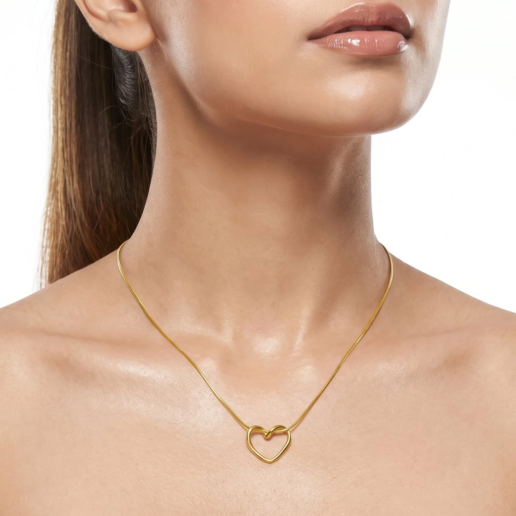 PRAO Necklace Anti-Tarnish Open Heart Snake Chain - Image 3