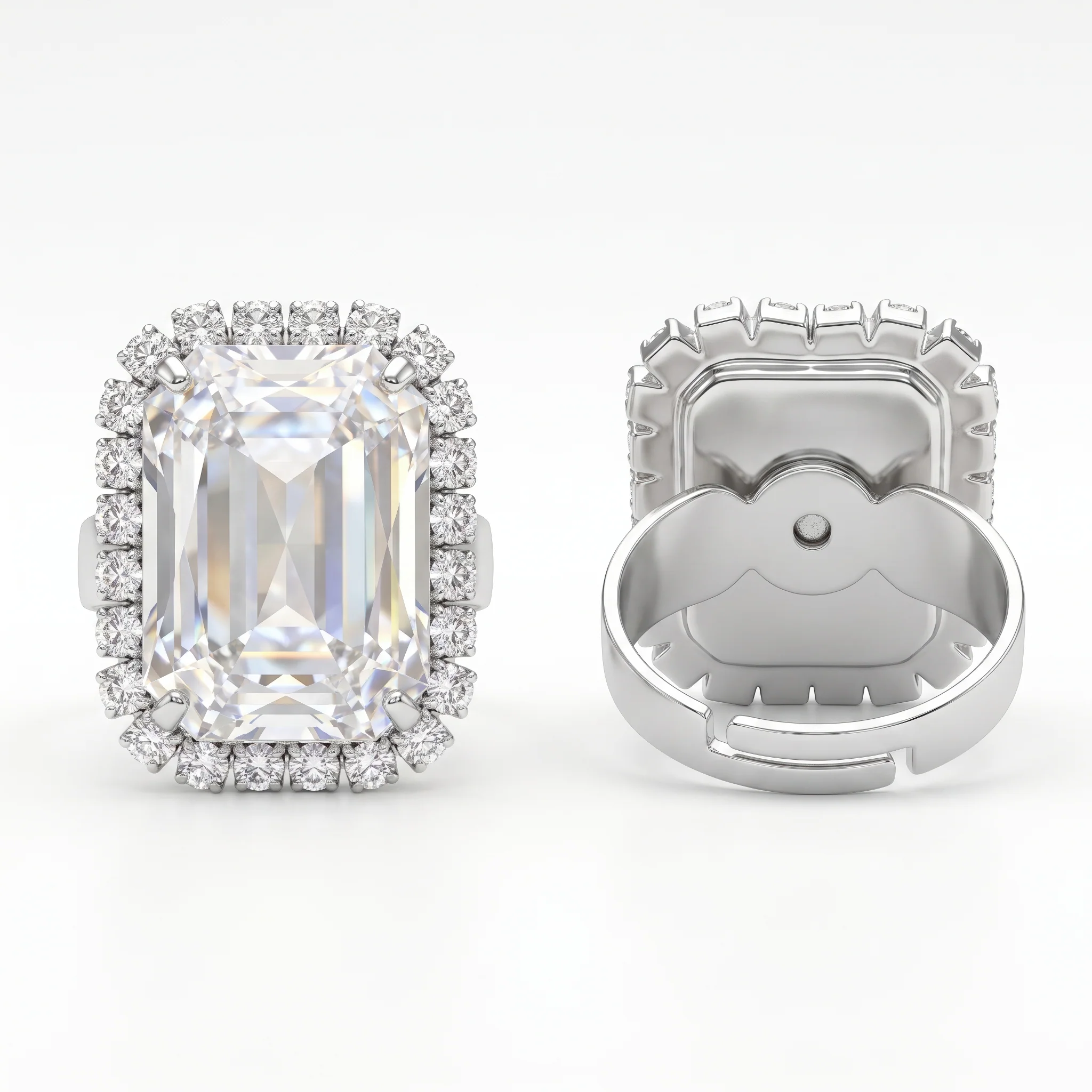 PRAO Ring Anti-Tarnish Emerald Cut Crystal Halo (Adjustable Size) - Image 5