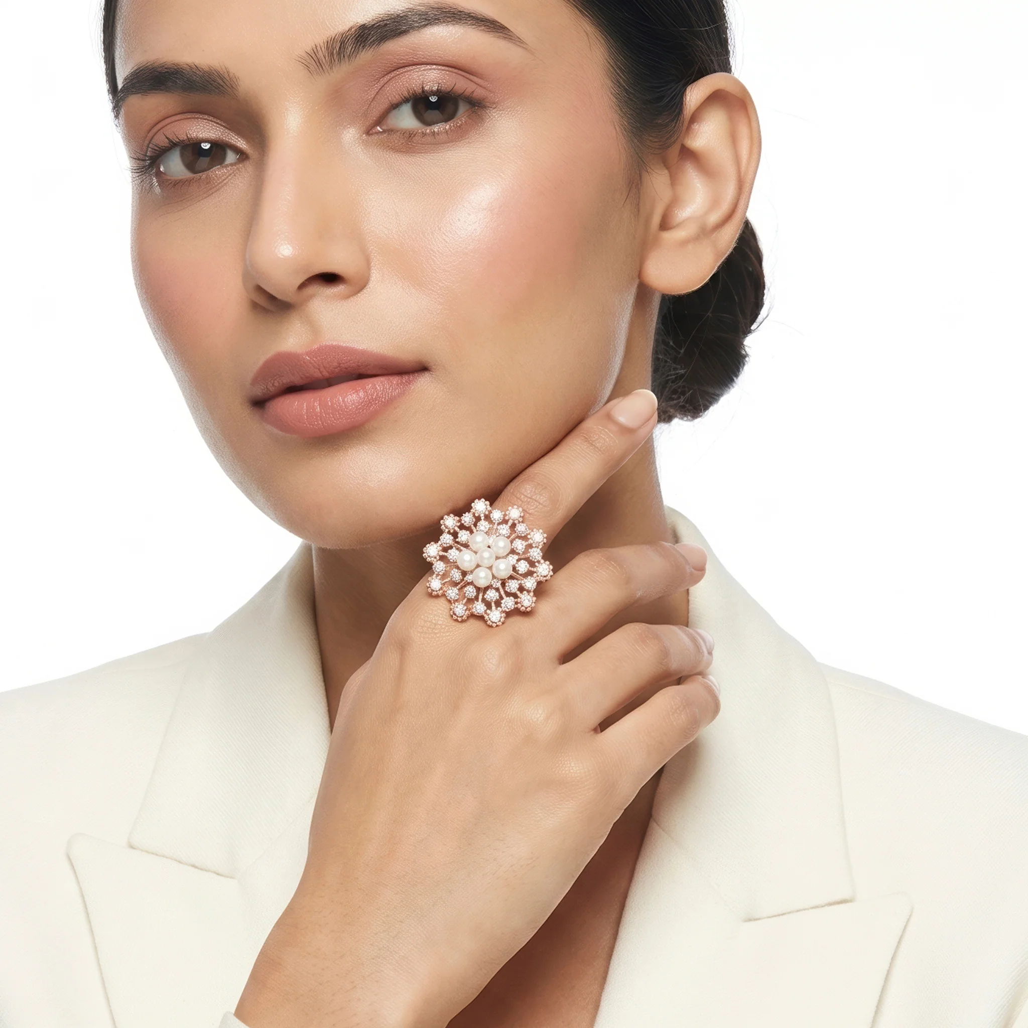 PRAO Ring Anti-Tarnish Pearl Cluster Ornate (Adjustable Size) - Image 2