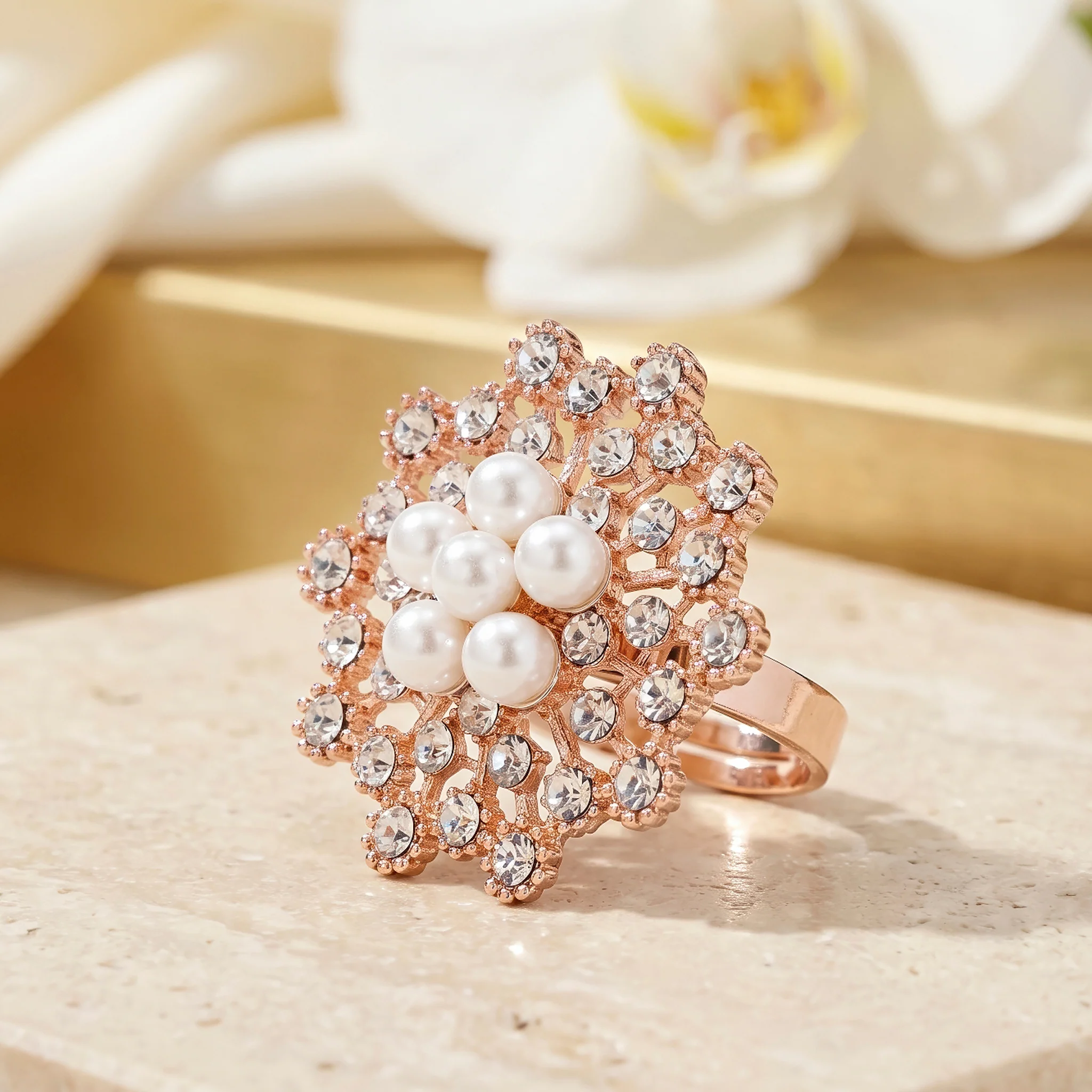 PRAO Ring Anti-Tarnish Pearl Cluster Ornate (Adjustable Size) - Image 4