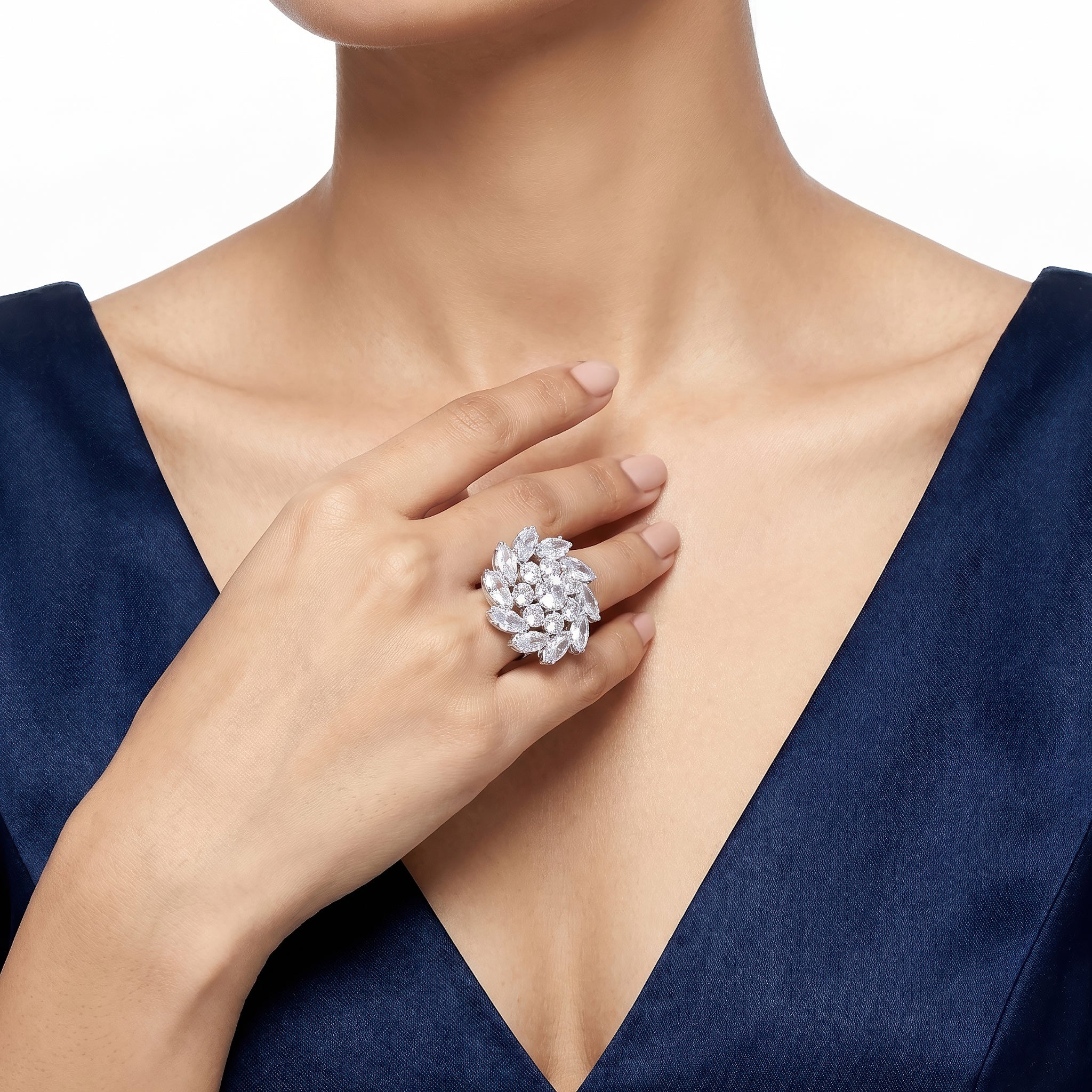 PRAO Ring Anti-Tarnish Marquise Crystal Floral (Adjustable Size) - Image 2