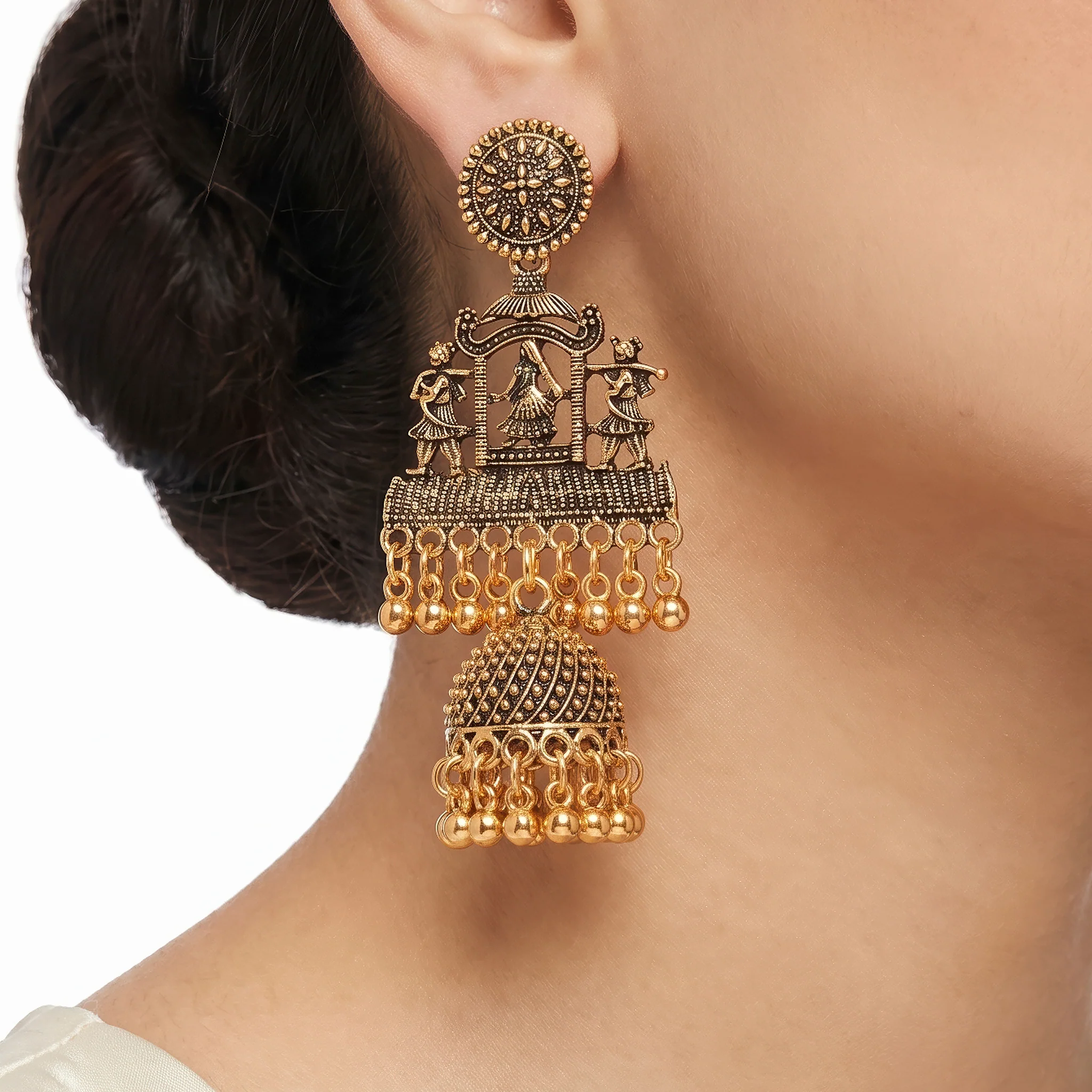 PRAO Earrings Anti-Tarnish Dancer Motif Jhumka - Image 2