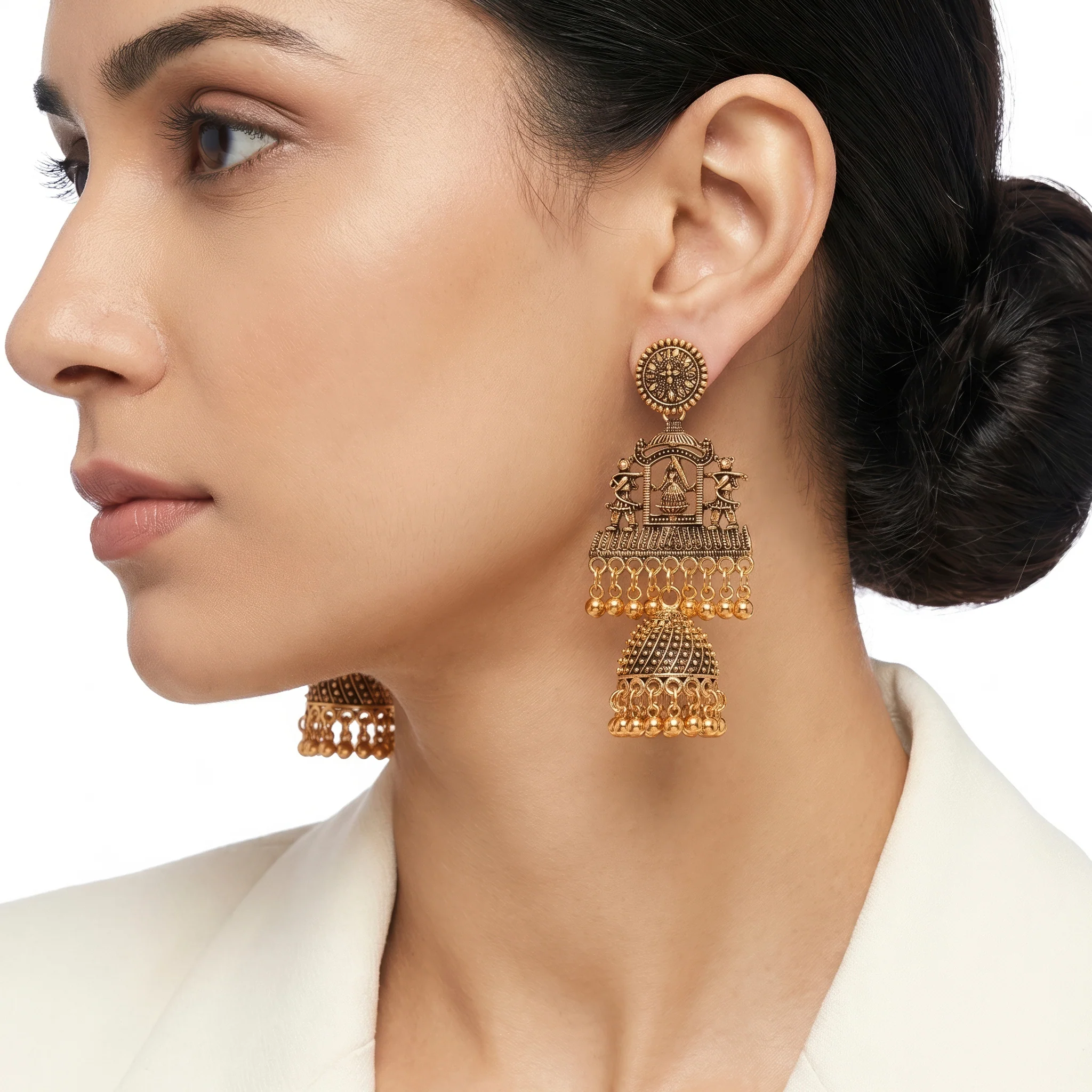 PRAO Earrings Anti-Tarnish Dancer Motif Jhumka - Image 3