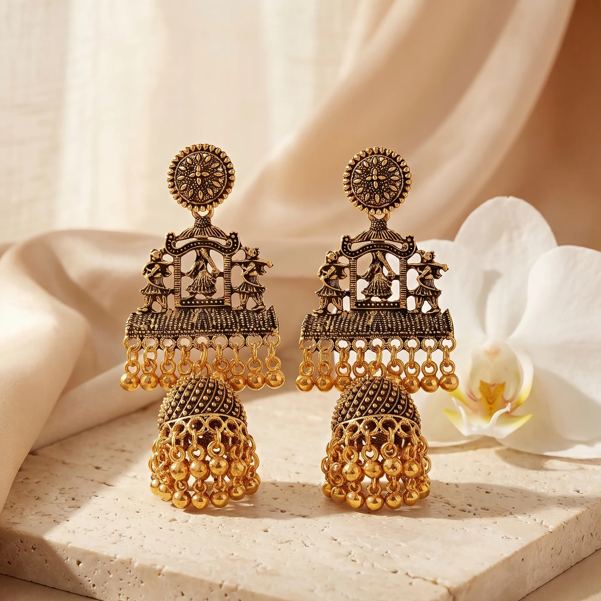 PRAO Earrings Anti-Tarnish Dancer Motif Jhumka - Image 4
