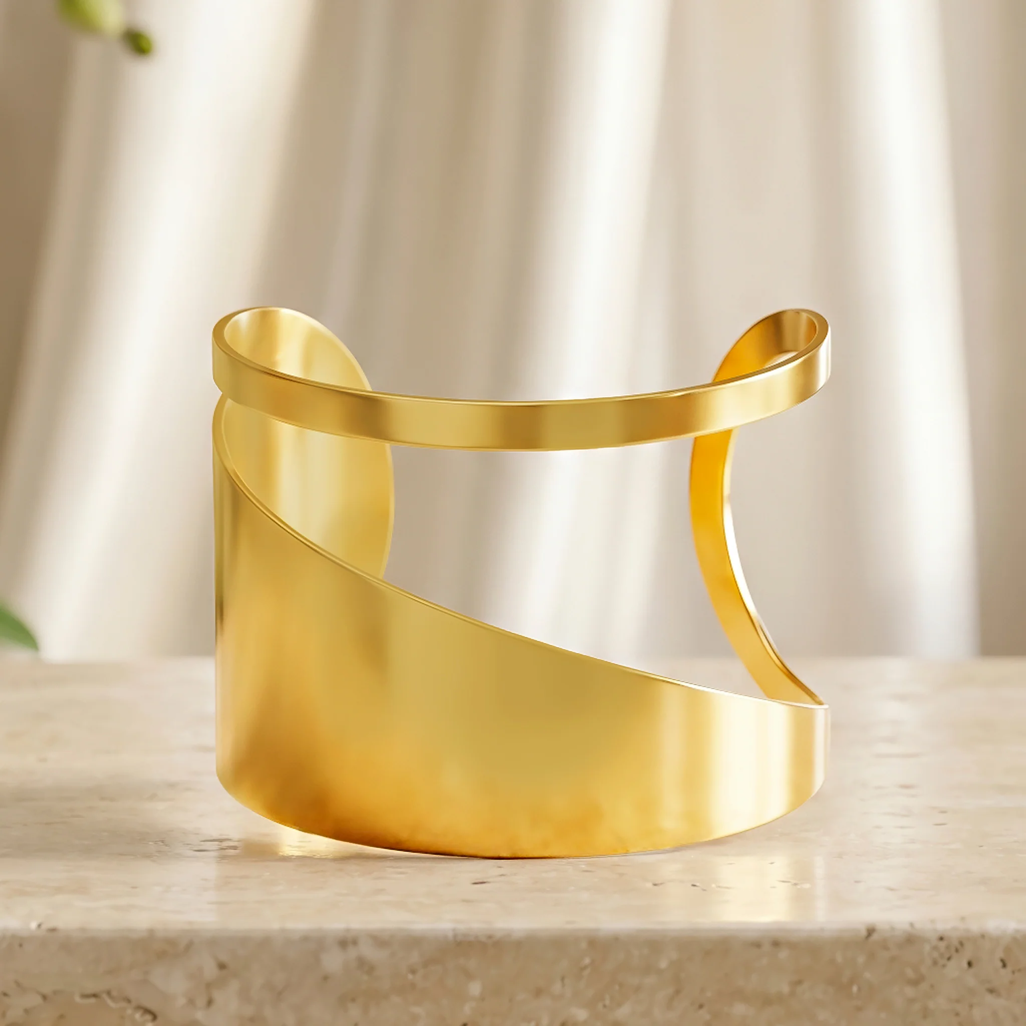 PRAO Bracelet Anti-Tarnish Golden Sculptural Open-Cuff (Adjustable Size) - Image 4