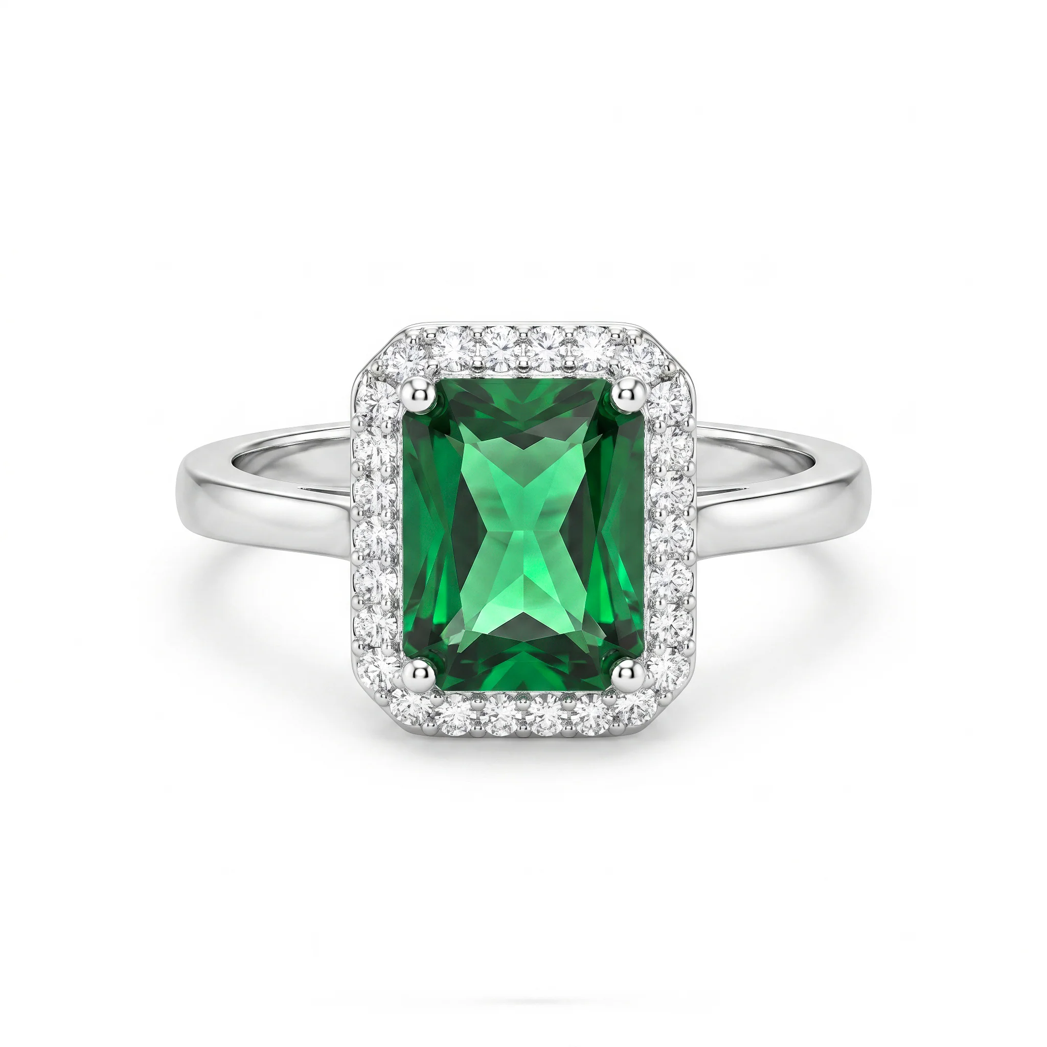 PRAO Ring Anti-Tarnish Emerald Rectangle Center Stone (Adjustable Size) - Image 2