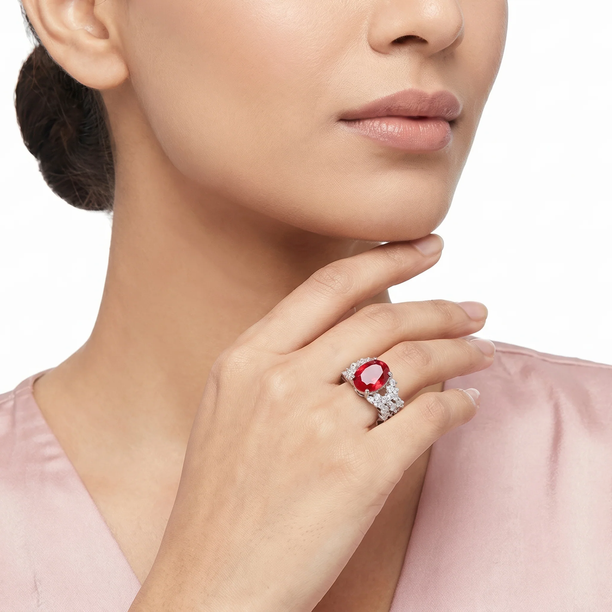 PRAO Ring Anti-Tarnish Ruby Oval Crystal (Adjustable Size) - Image 4