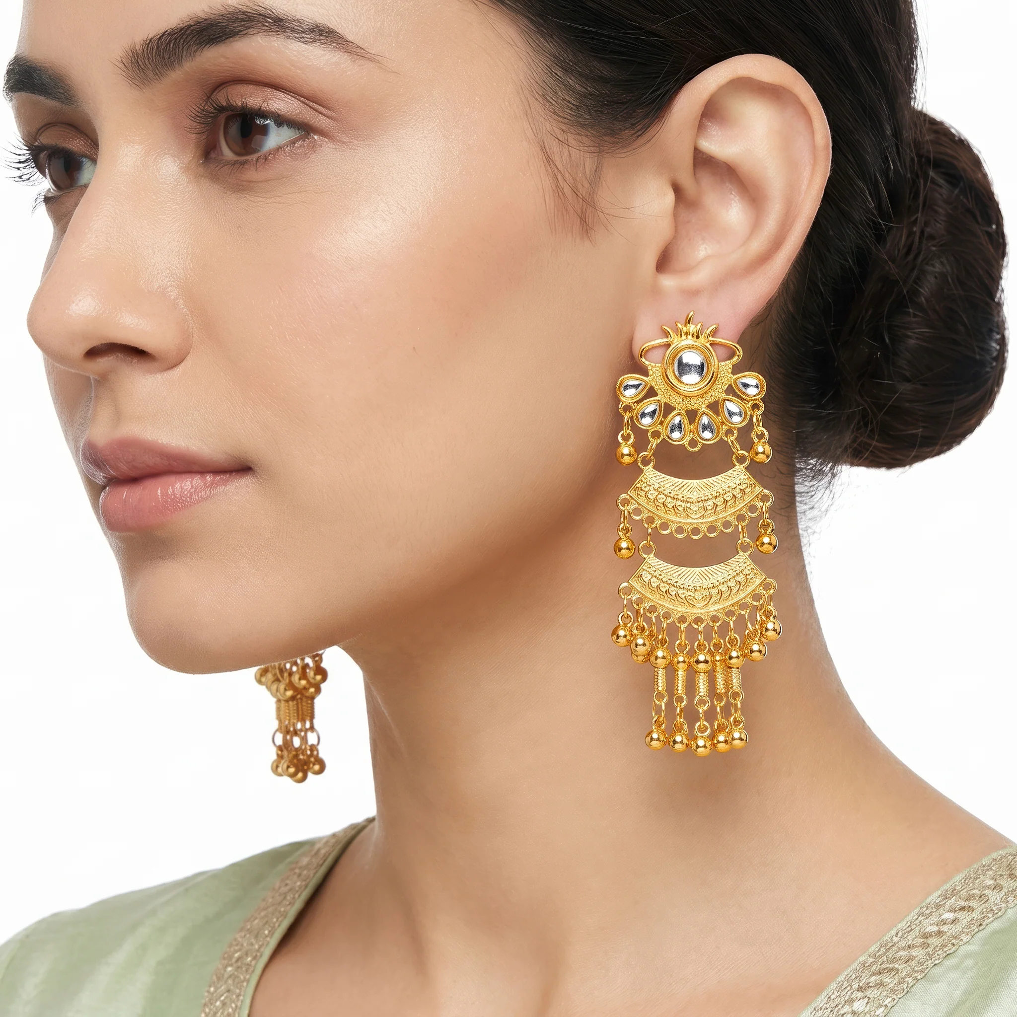 PRAO Earrings Anti-Tarnish Tiered Crystal Tassel Statement - Image 2