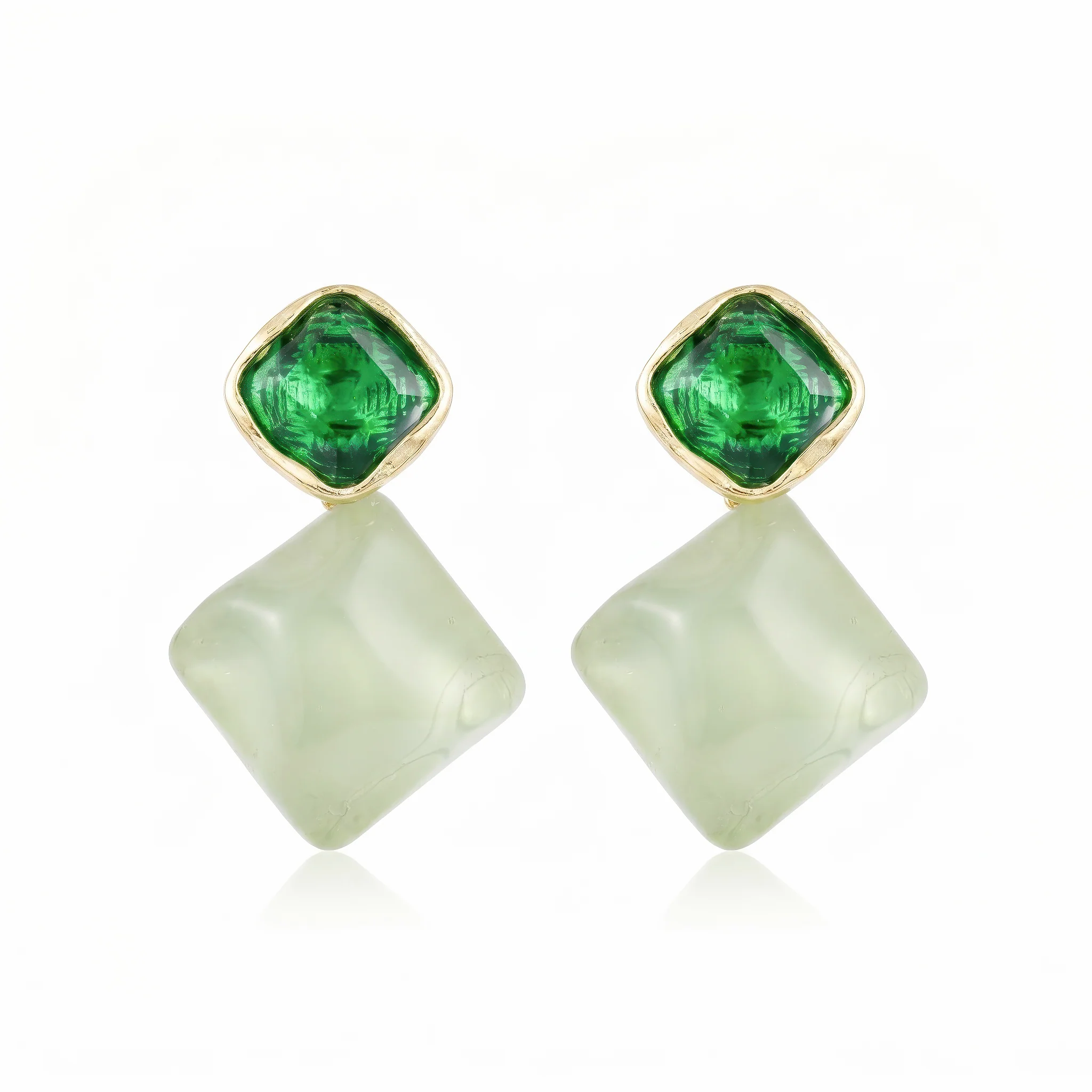 PRAO Earrings Anti-Tarnish Emerald Resin And Mint Geometric Drop - Image 4
