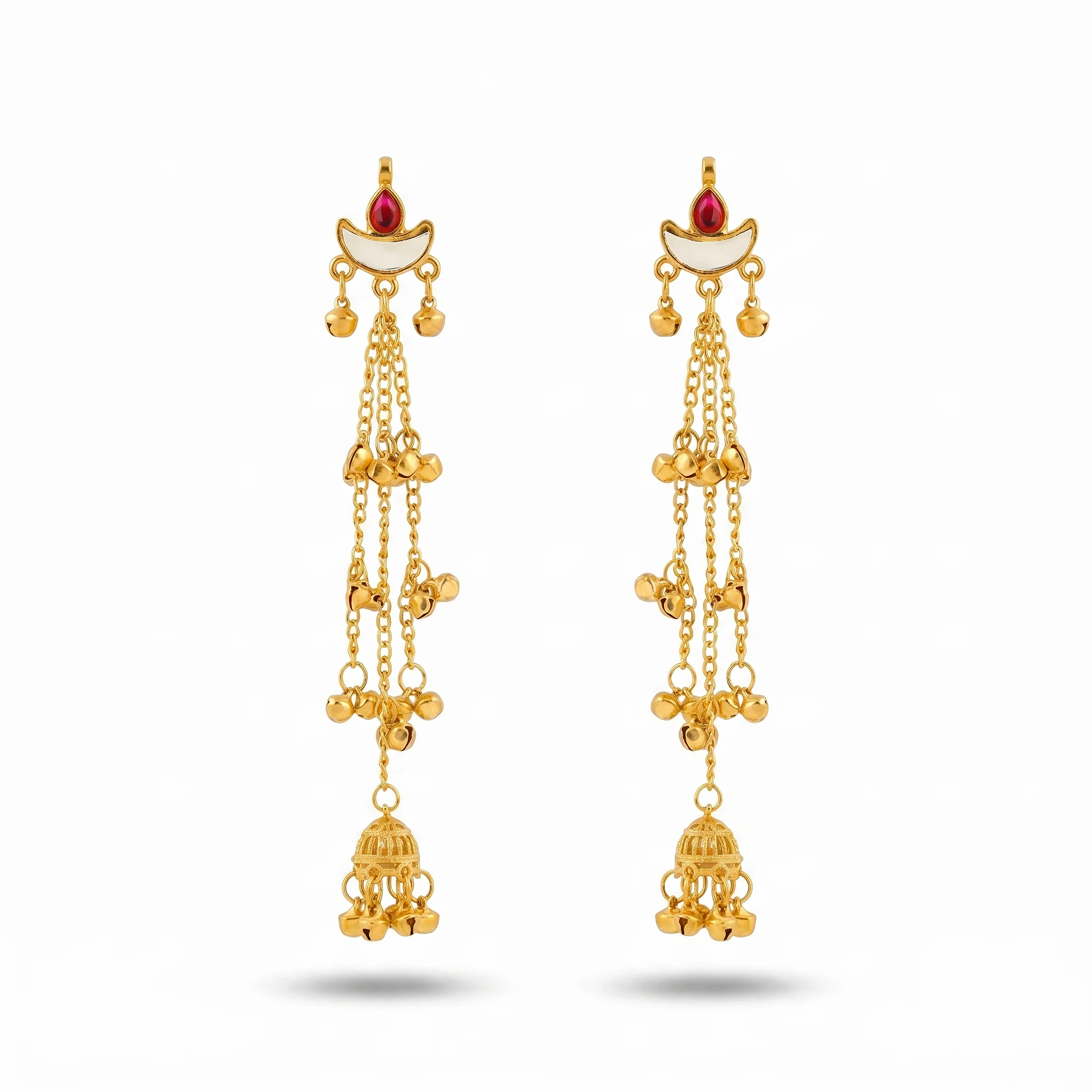 PRAO Earrings Anti-Tarnish Mirror Diyas Long Kashmiri Drops - Image 3
