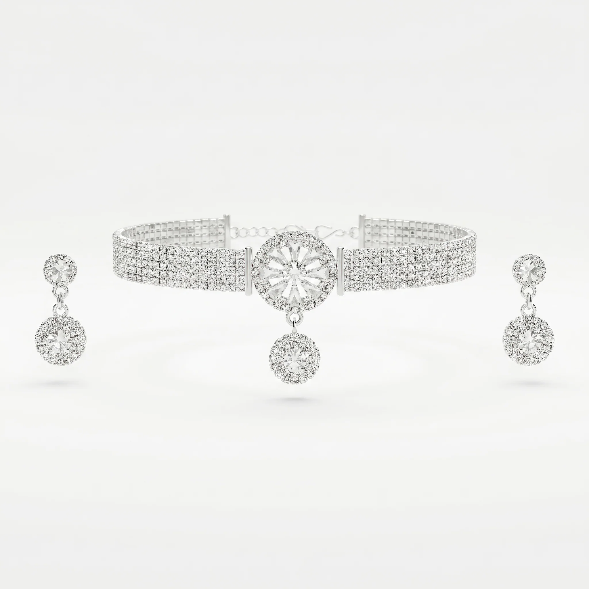PRAO Necklace Anti-Tarnish Multi-Strand Crystal Starburst Choker Set With Earrings - Image 4
