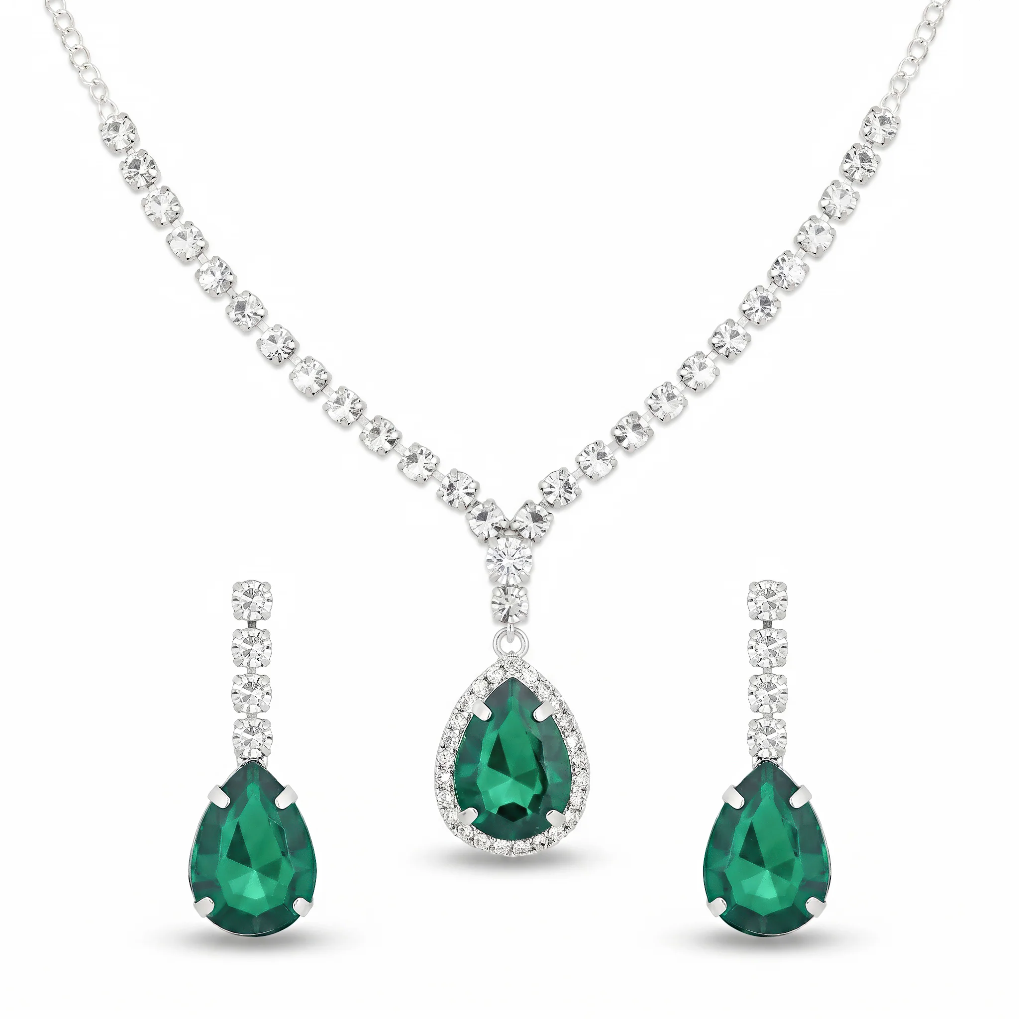 PRAO Necklace Anti-Tarnish Emerald Teardrop Crystal Set With Earrings - Image 5