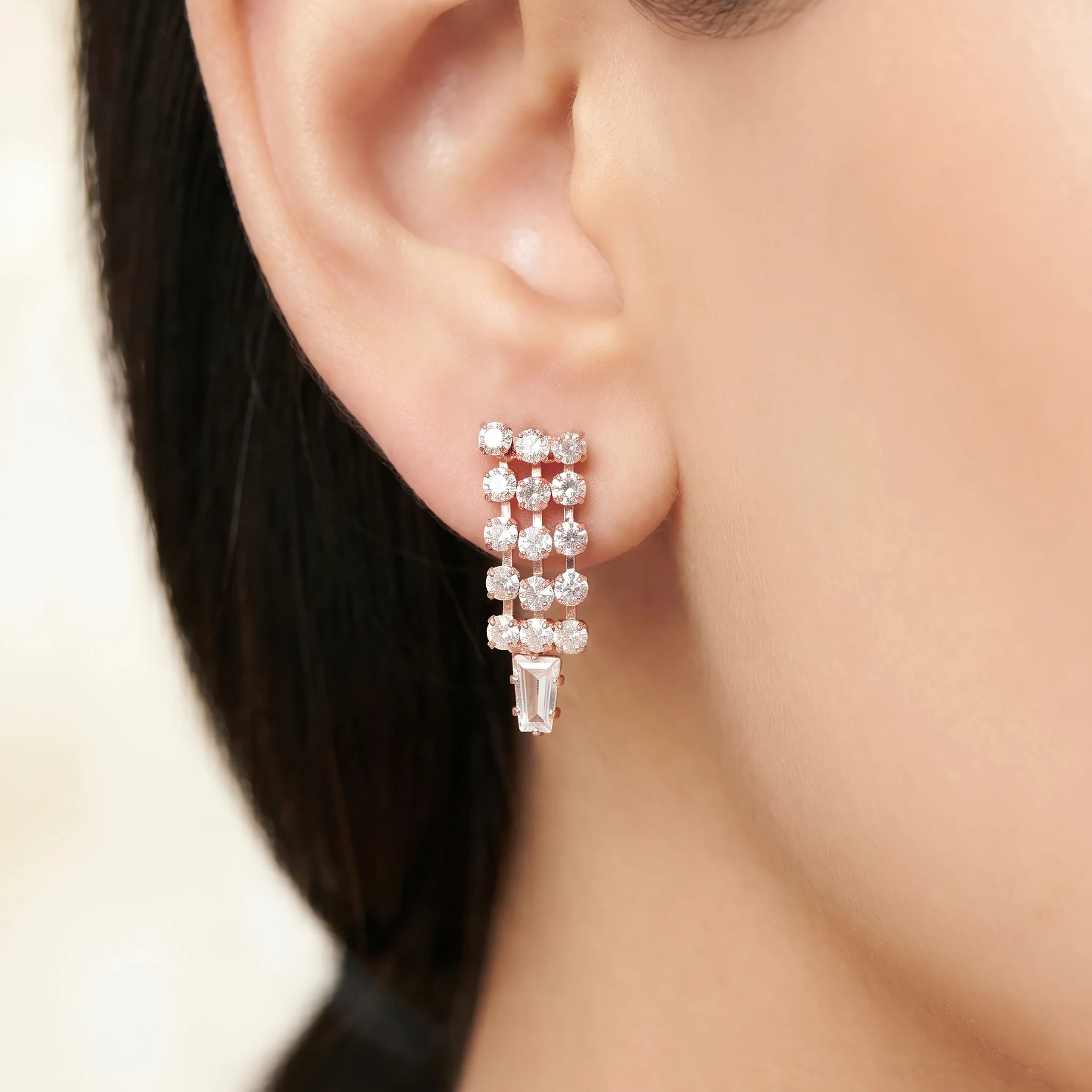 PRAO Necklace Anti-Tarnish Rhinestone & Baguette Choker Set With Earrings - Image 3