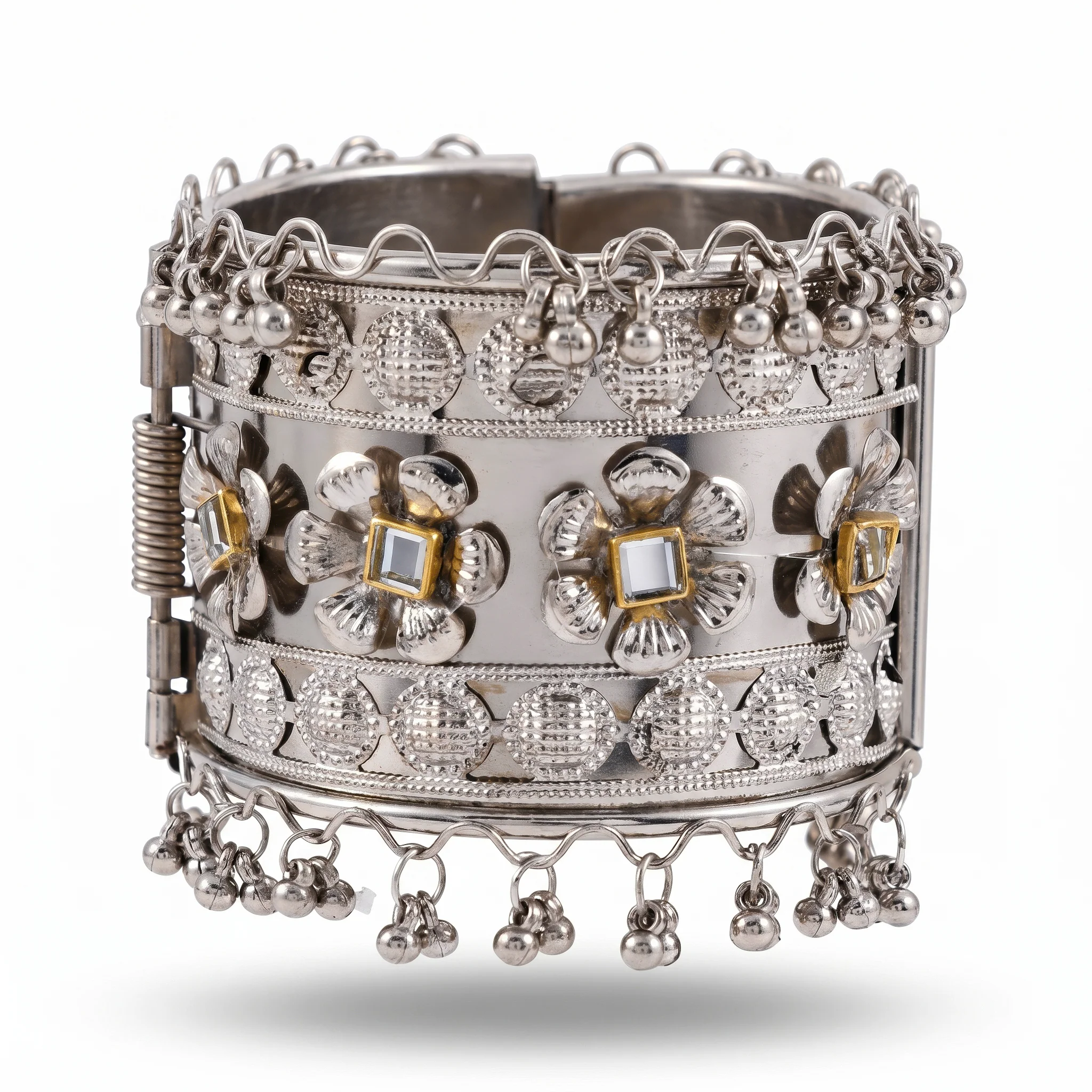 PRAO Bracelet Anti-Tarnish Floral Ghungroo Oxidized Cuff (Adjustable Size) - Image 3