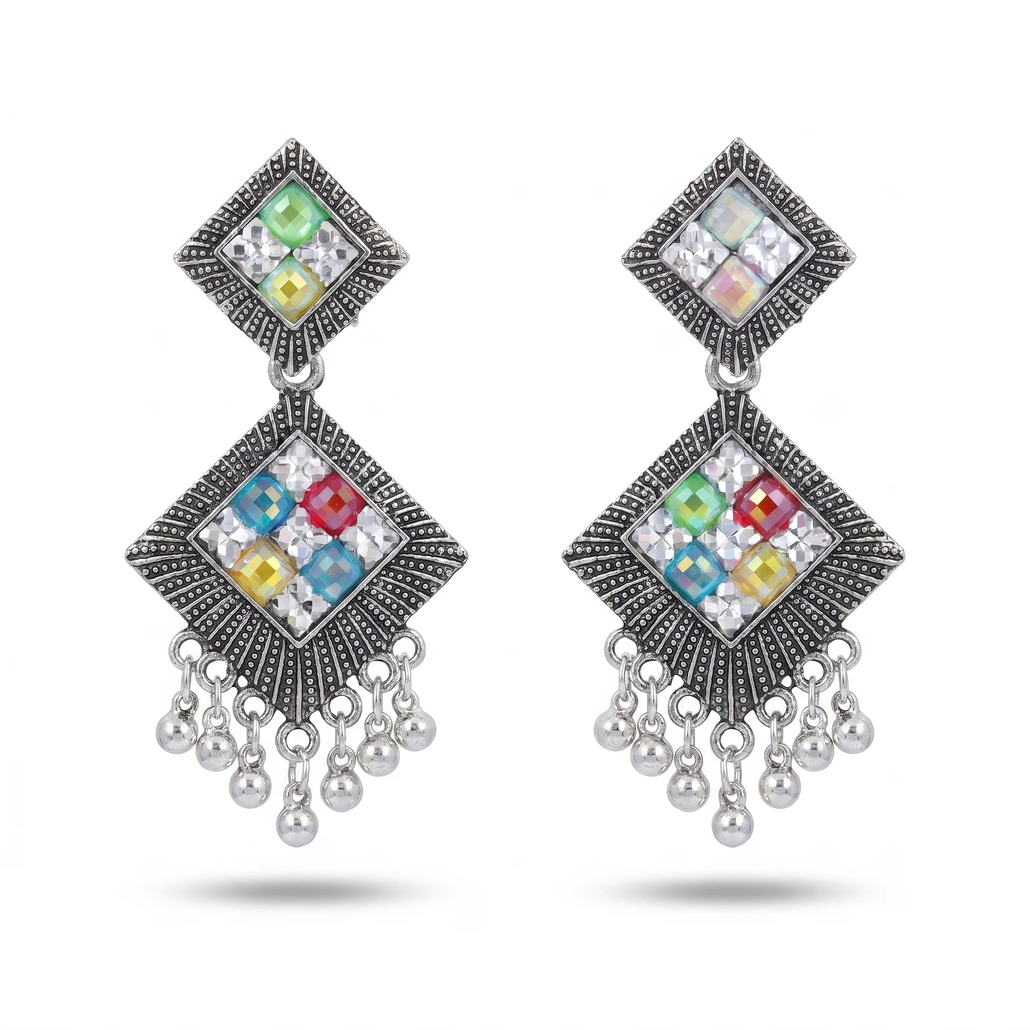 PRAO Earrings Anti-Tarnish Geometric Drop With Metallic Beads - Image 3