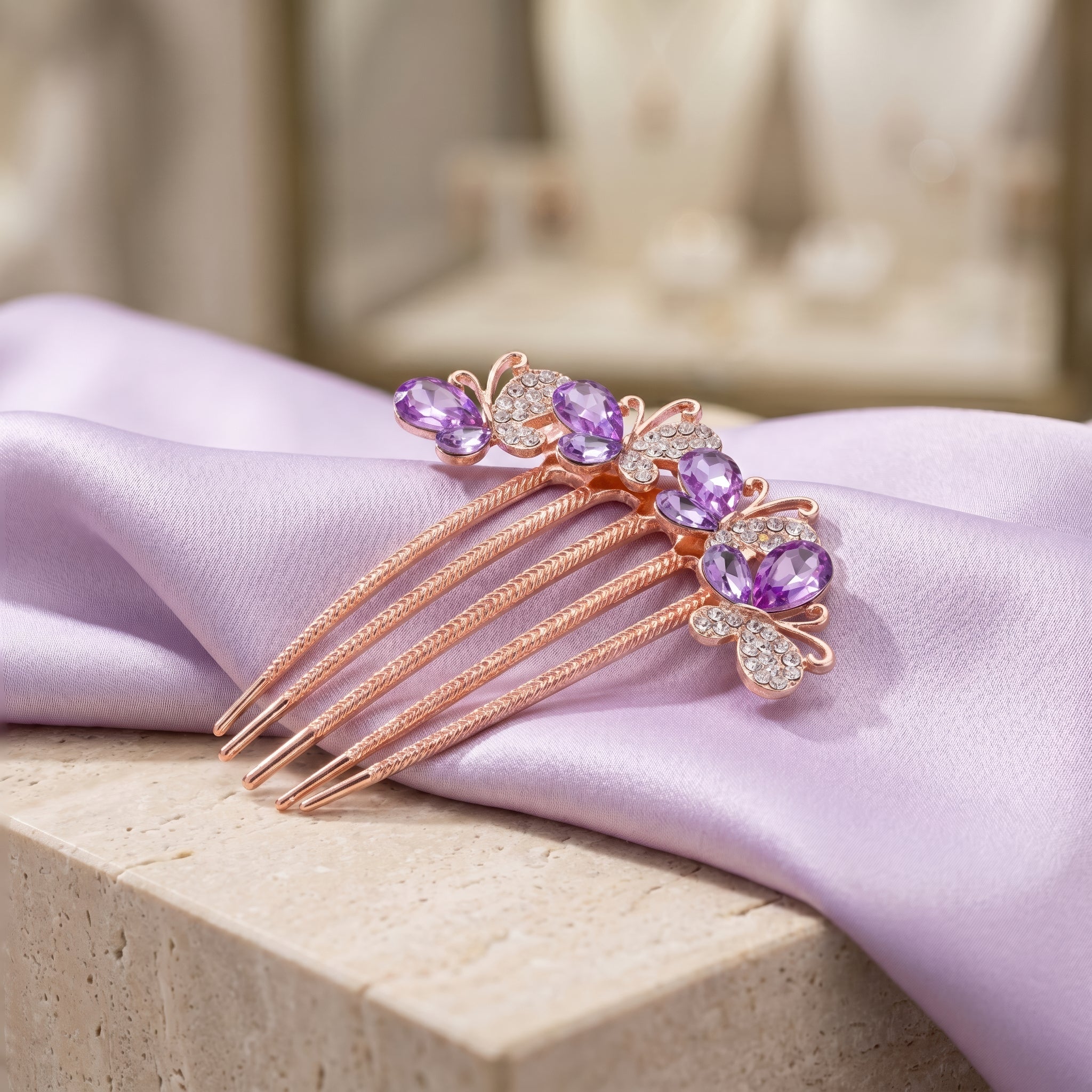 PRAO Hair Comb Anti-Tarnish Crystal Butterfly - Image 4