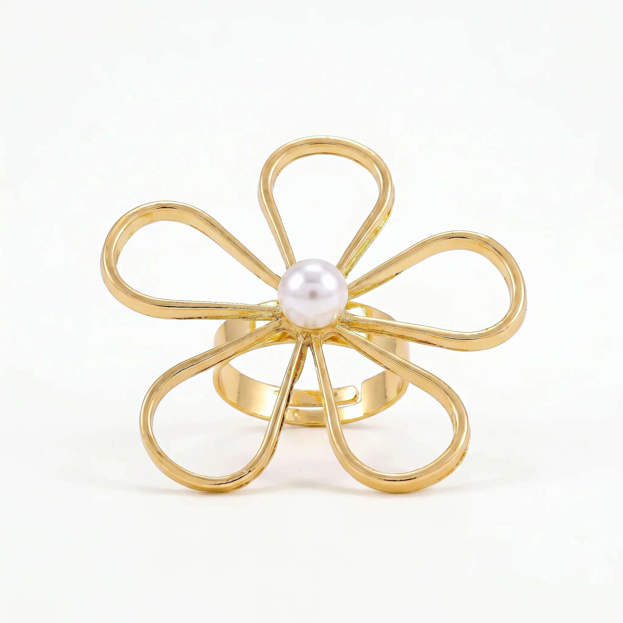 PRAO Ring Anti-Tarnish Wired Flower With Faux Pearl Center (Adjustable Size) - Image 4