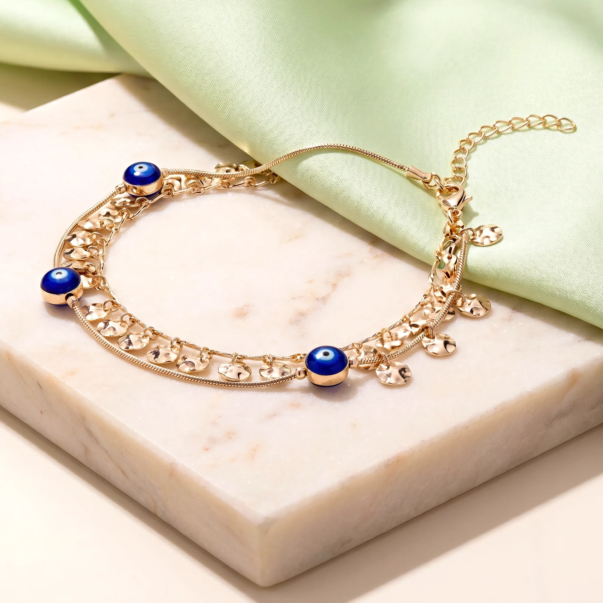 PRAO Anklet Anti-Tarnish Evil Eye Bead & Coin Charm - Image 5