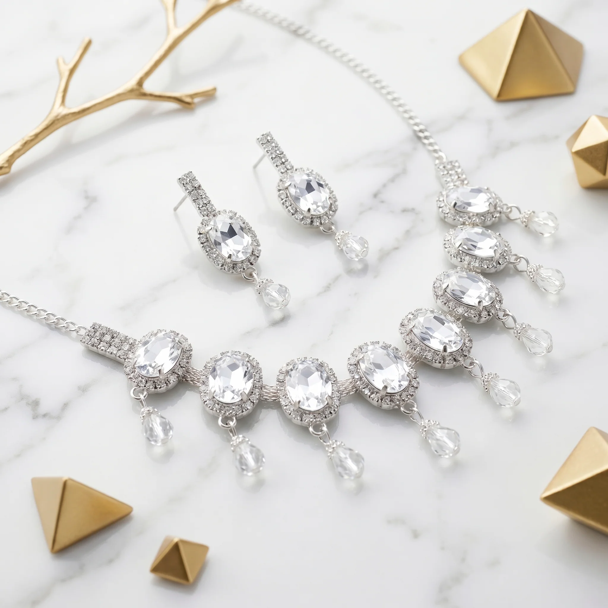 PRAO Necklace Anti-Tarnish White Crystal Gemstone Set With Earrings - Image 5