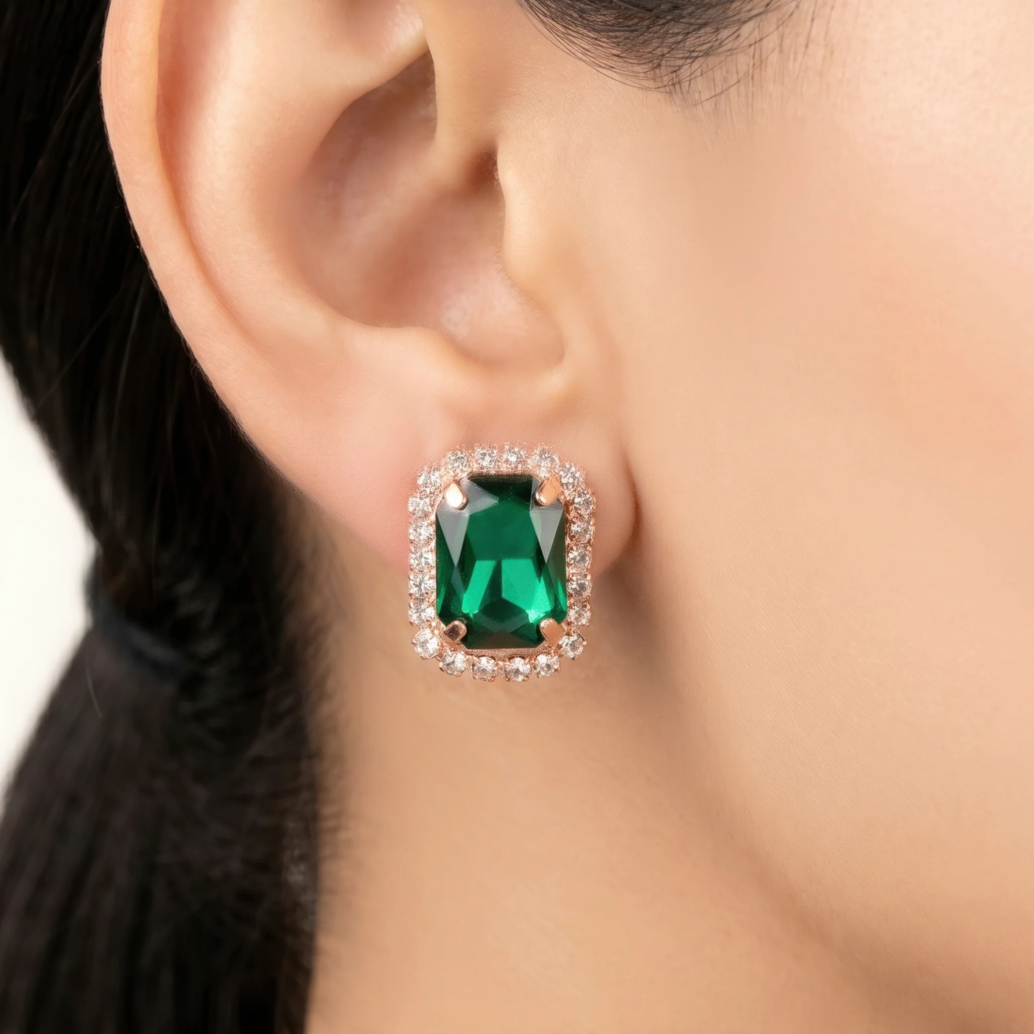PRAO Necklace Anti-Tarnish Emerald Rectangle Crystal Set With Earrings - Image 4
