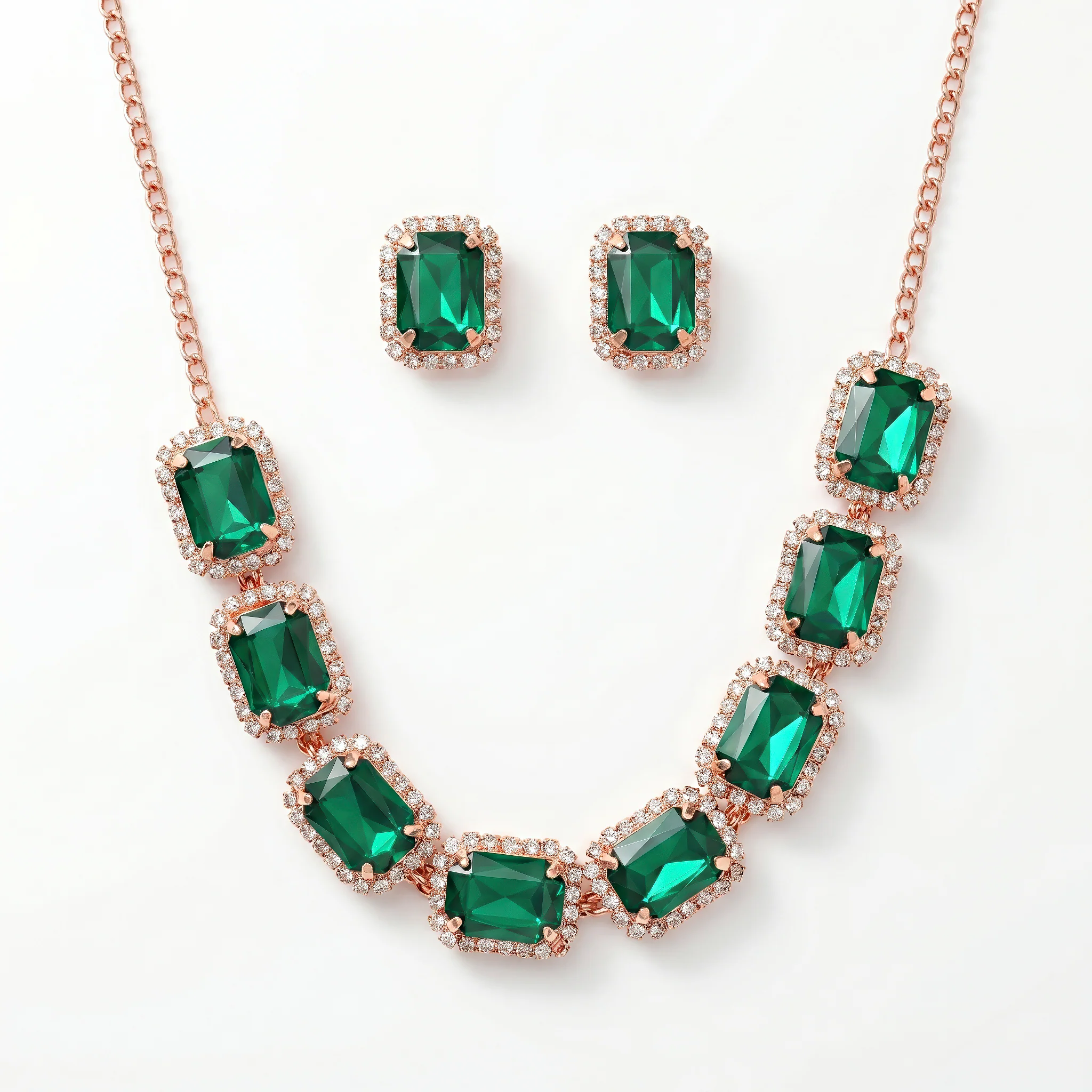 PRAO Necklace Anti-Tarnish Emerald Rectangle Crystal Set With Earrings - Image 5