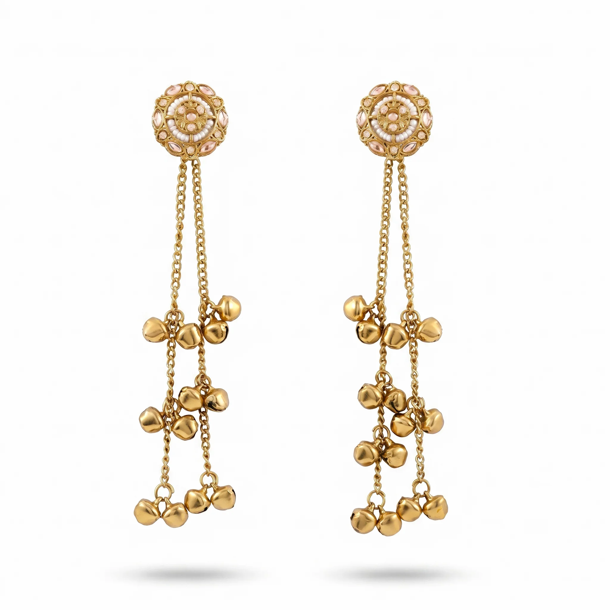 PRAO Earrings Anti-Tarnish Long Kashmiri Chain Bell - Image 3