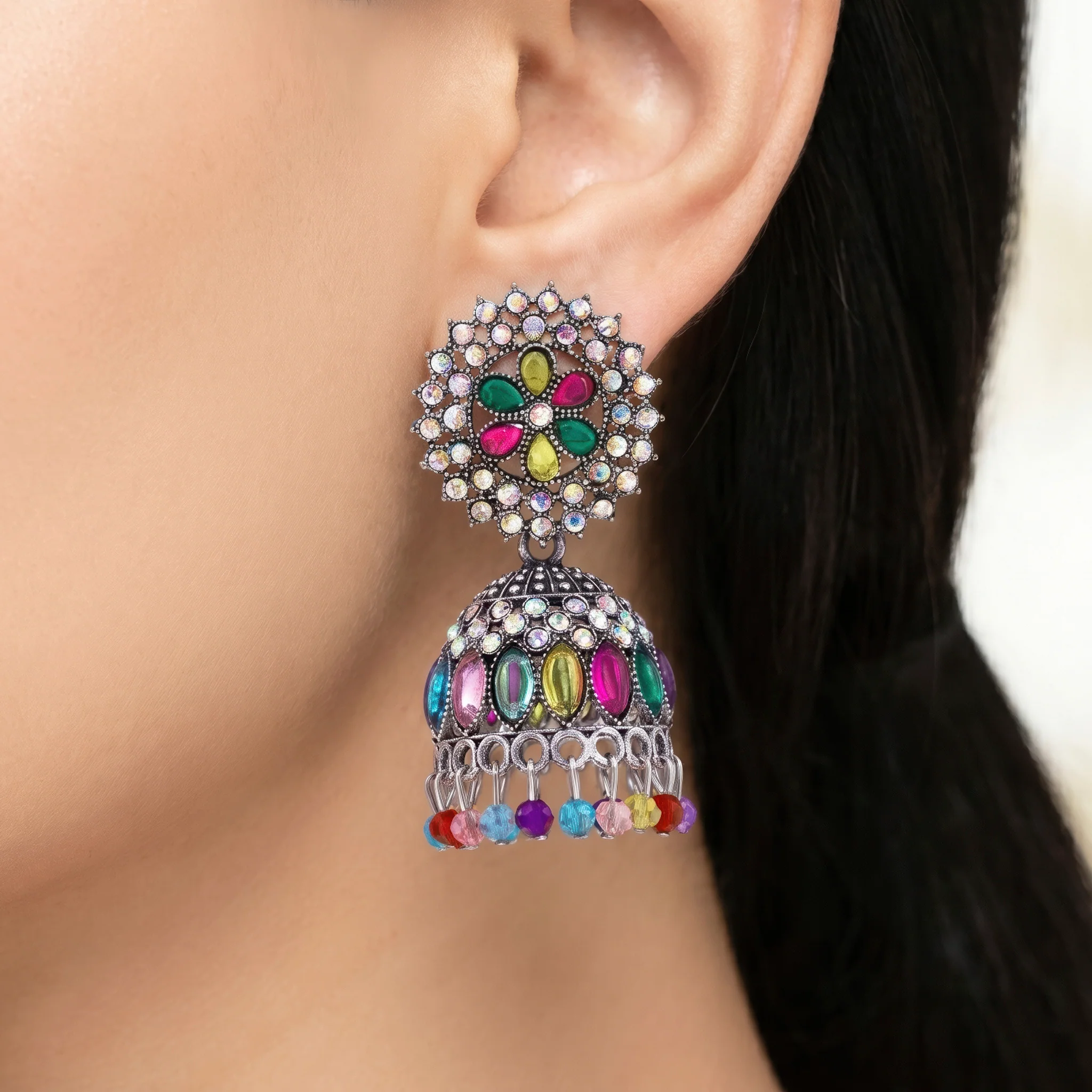 PRAO Earrings Anti-Tarnish Beaded Jhumka with Teardrops