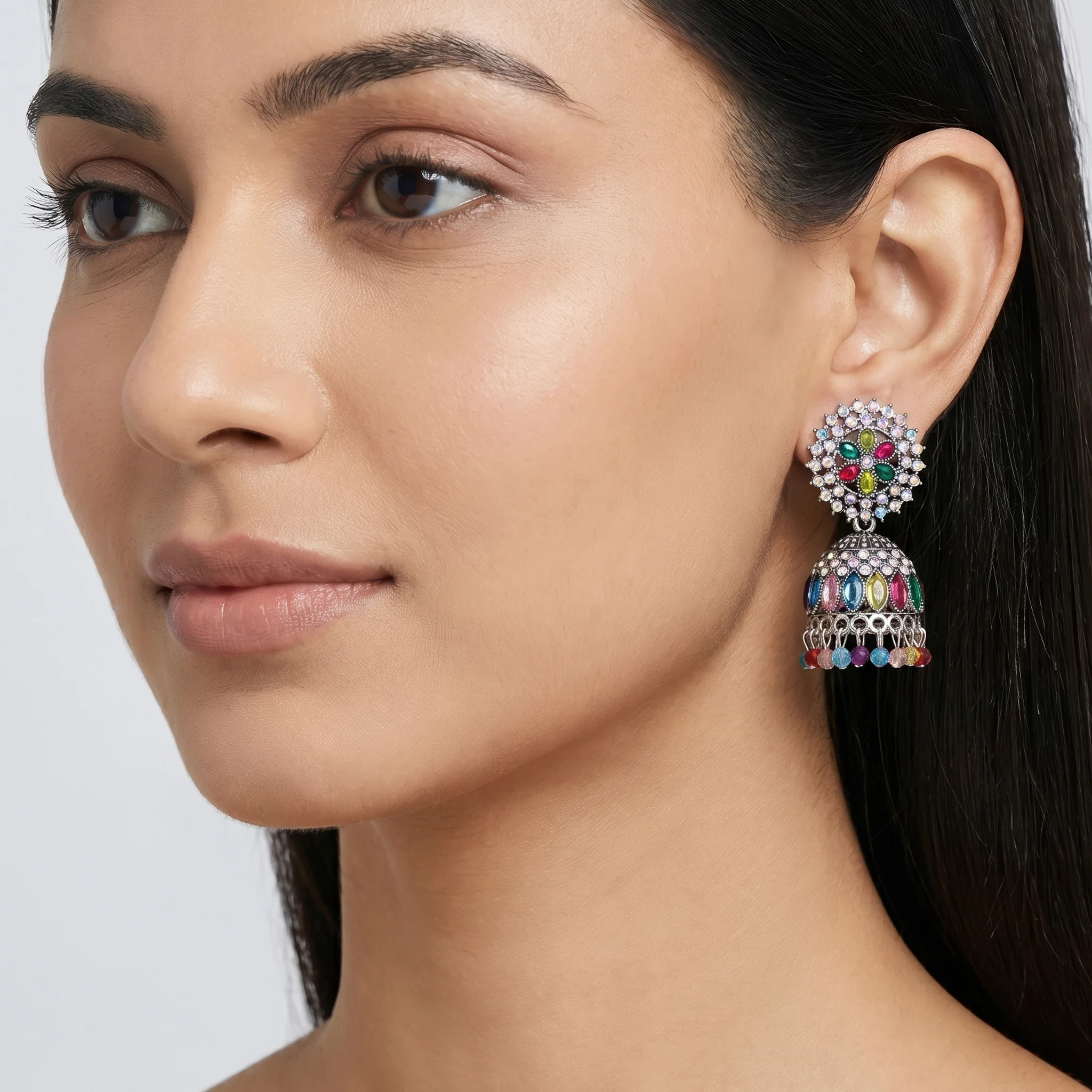 PRAO Earrings Anti-Tarnish Beaded Jhumka with Teardrops - Image 2