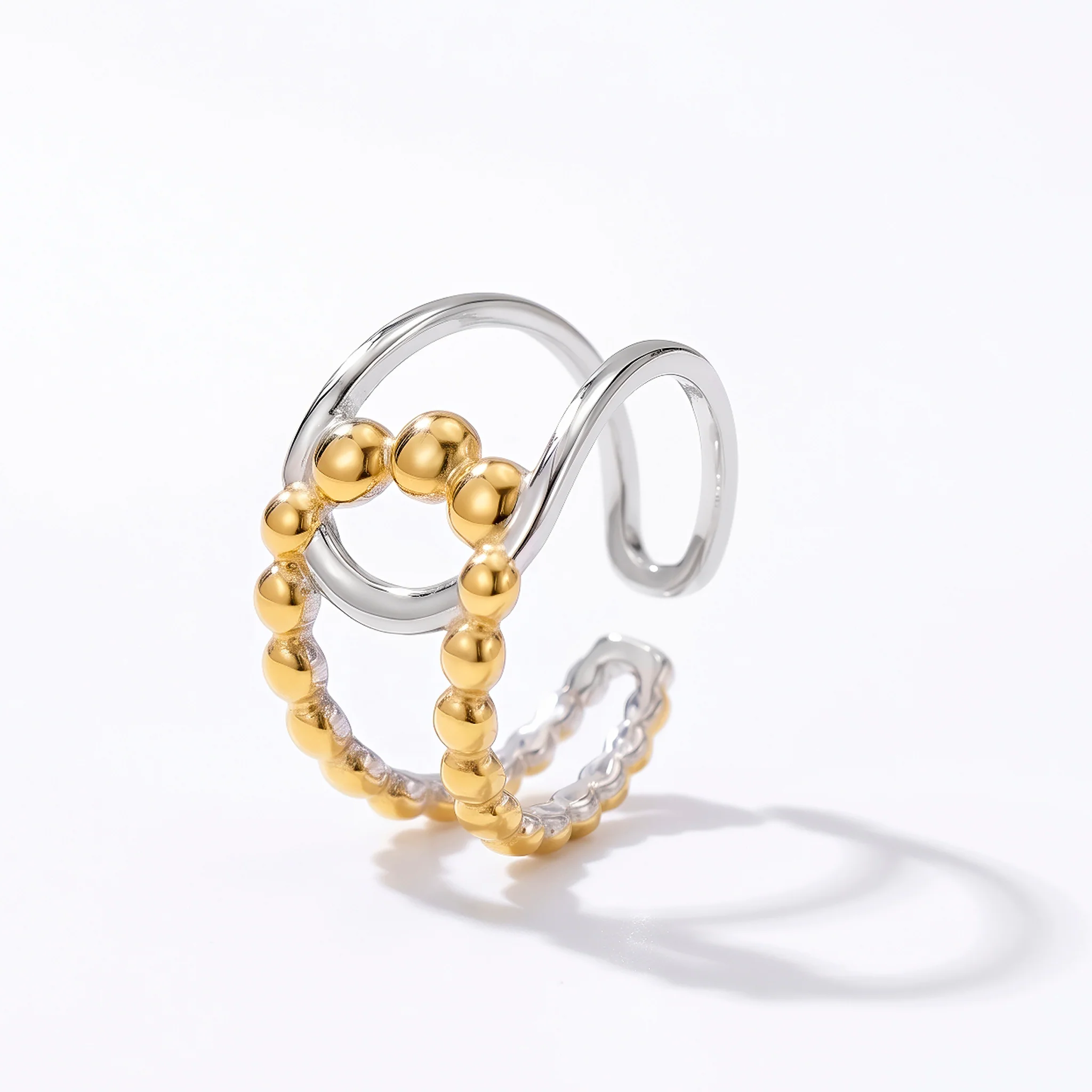 PRAO Ring Anti-Tarnish Beaded Arc Statement (Adjustable Size)