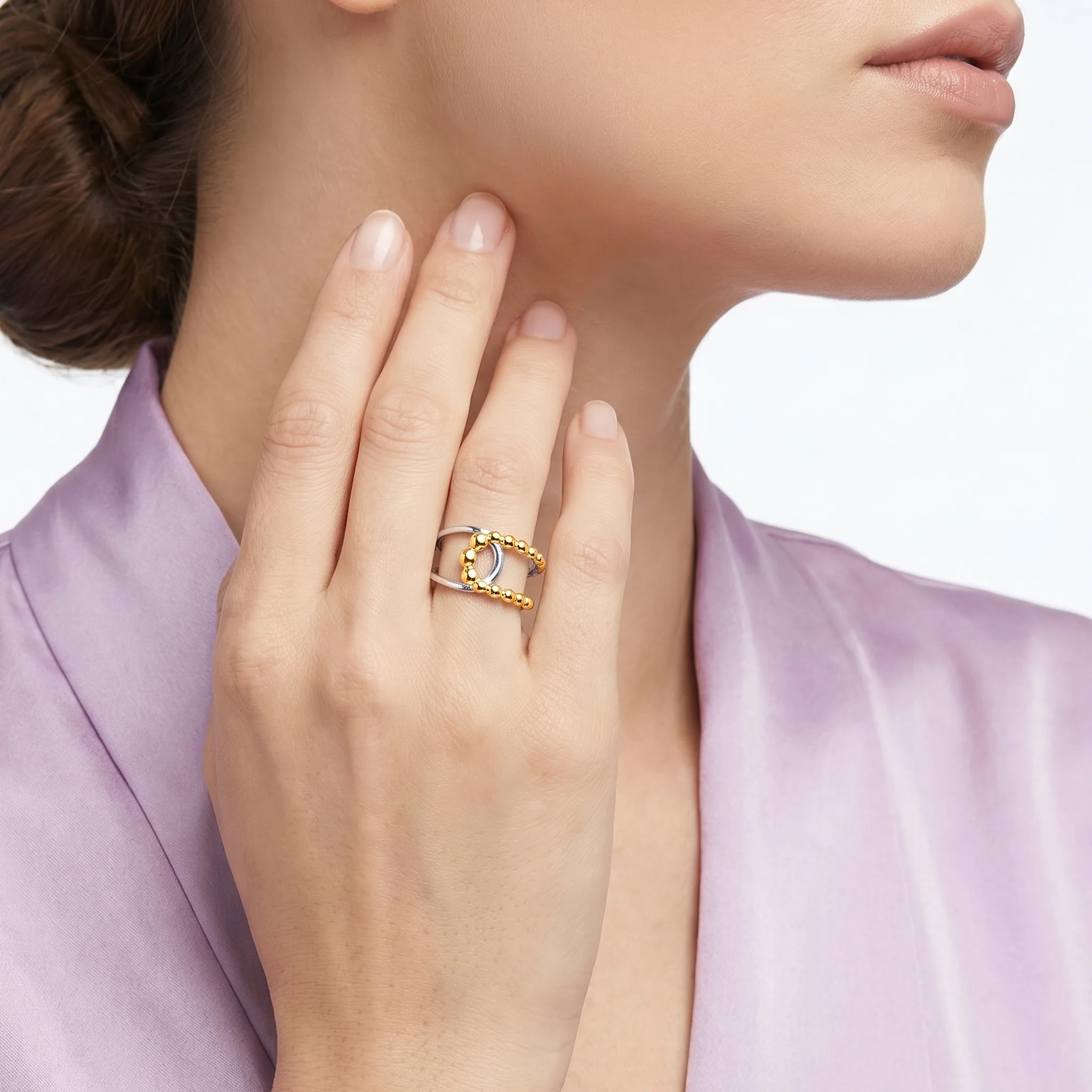 PRAO Ring Anti-Tarnish Beaded Arc Statement (Adjustable Size) - Image 3