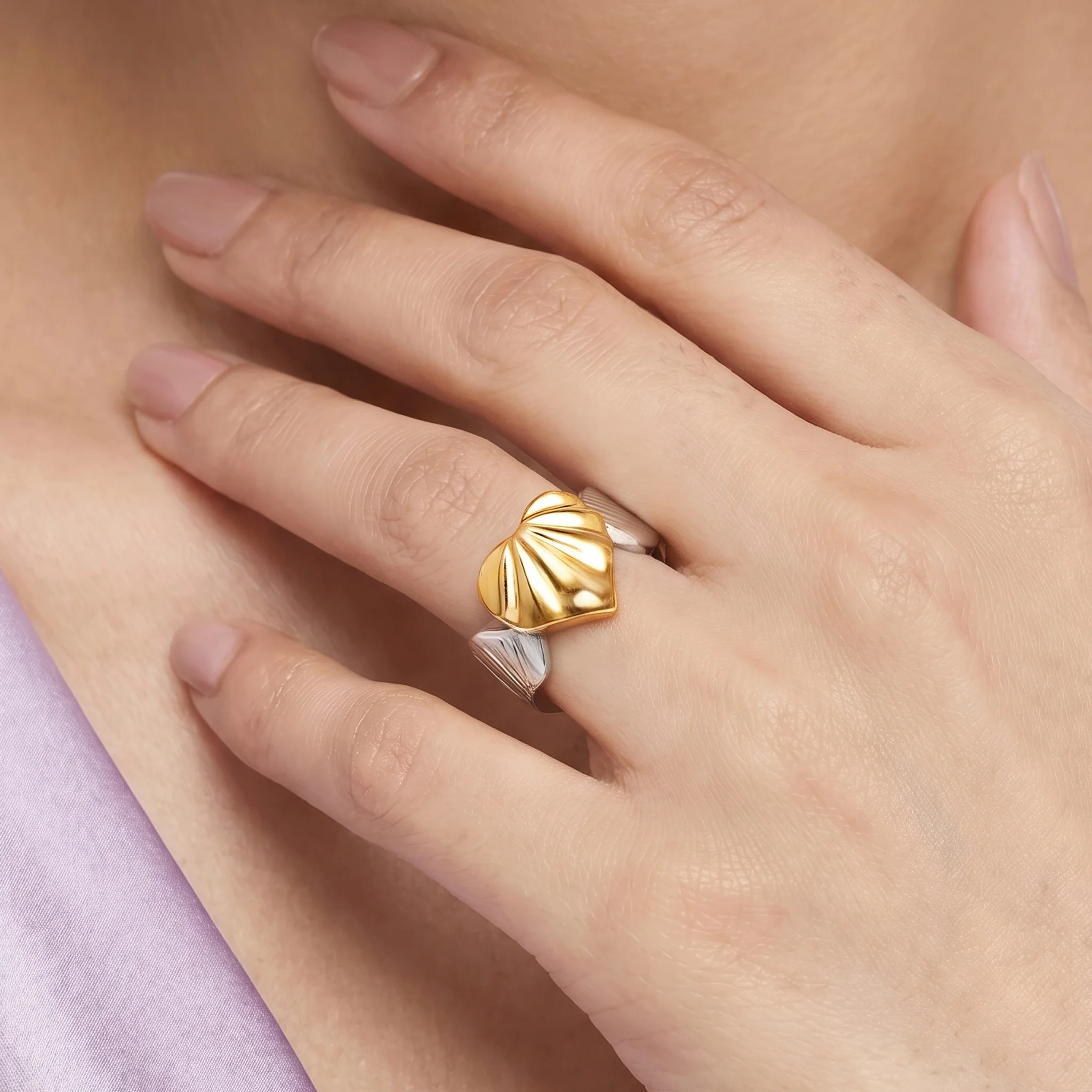 PRAO Ring Anti-Tarnish Textured Heart (Adjustable Size) - Image 2