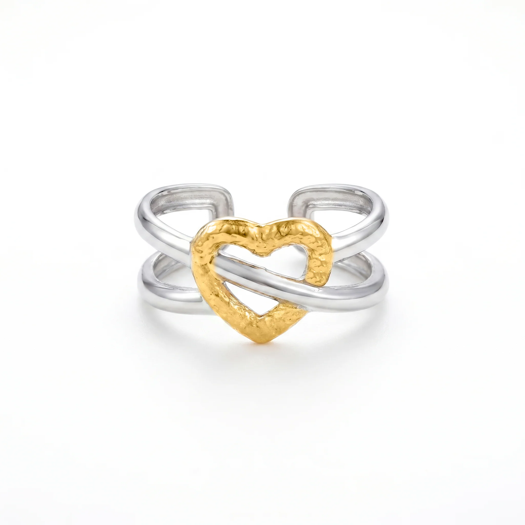 PRAO Ring Anti-Tarnish Heart Crossover Split Band (Adjustable Size) - Image 4
