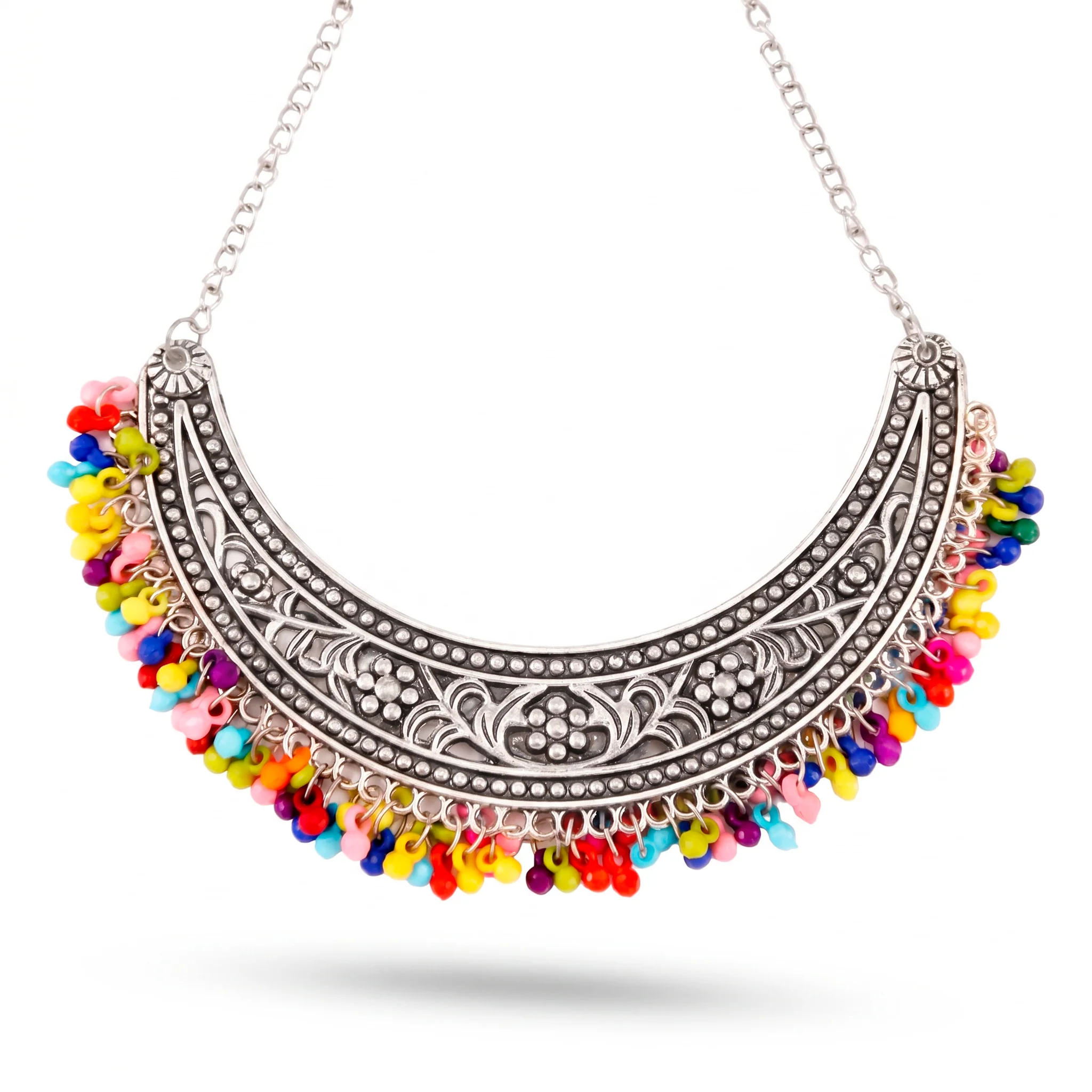 PRAO Necklace Anti-Tarnish Ethnic Statement With Colorful Acrylic Ghungroo Hangings - Image 3