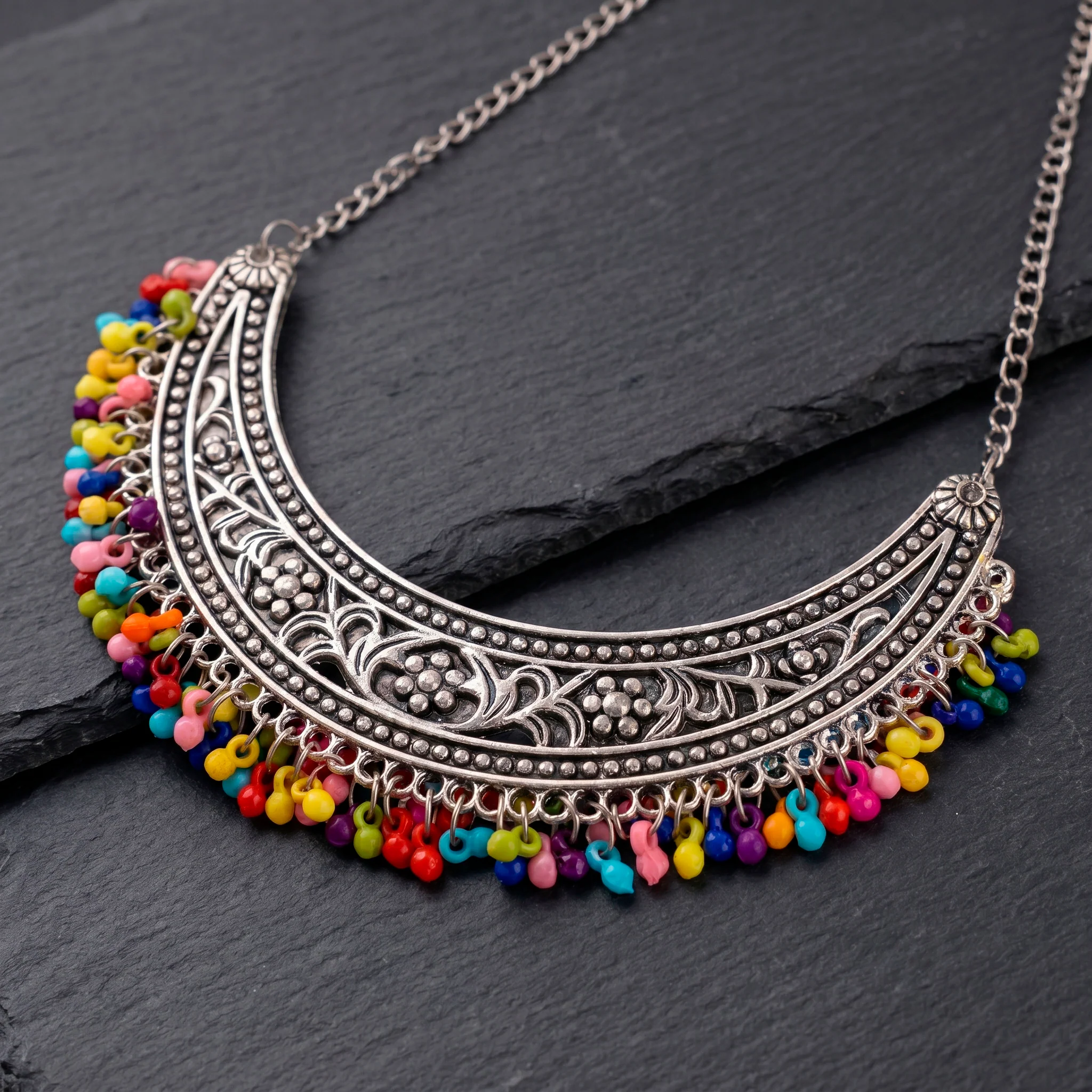 PRAO Necklace Anti-Tarnish Ethnic Statement With Colorful Acrylic Ghungroo Hangings - Image 4