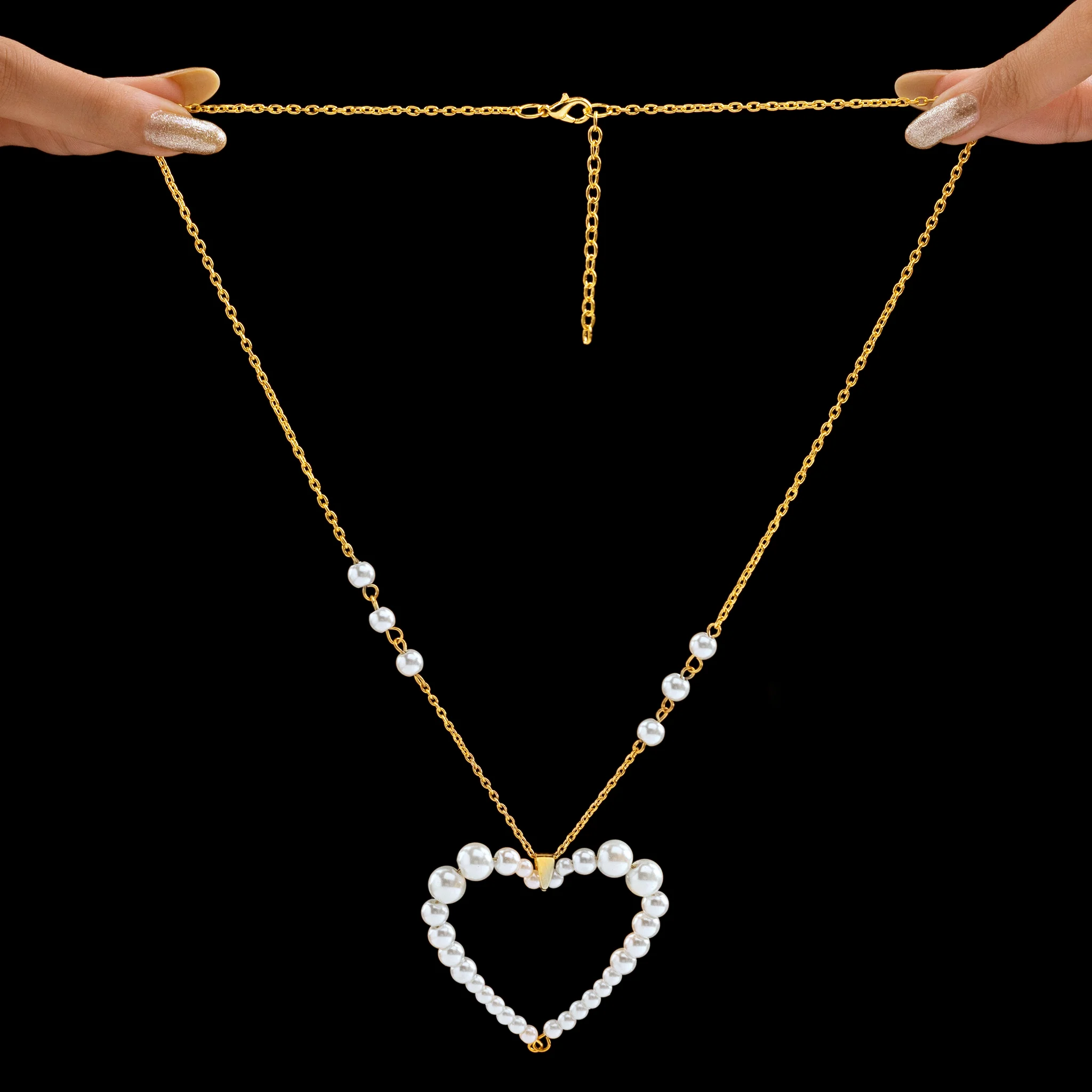 PRAO Necklace Delicate Pearl Hollow Heart - Image 4