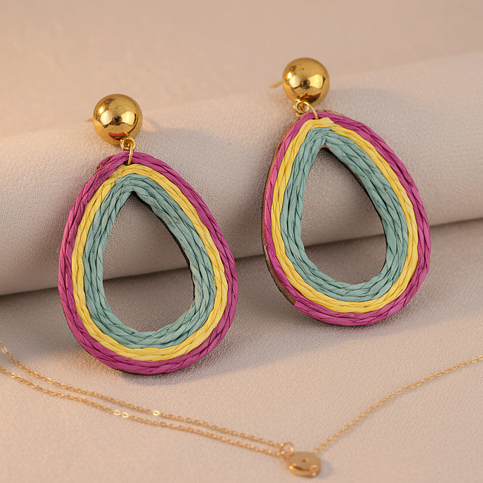 PRAO Earrings Multicoloured Premium Quality Raffia Danglers - Image 4