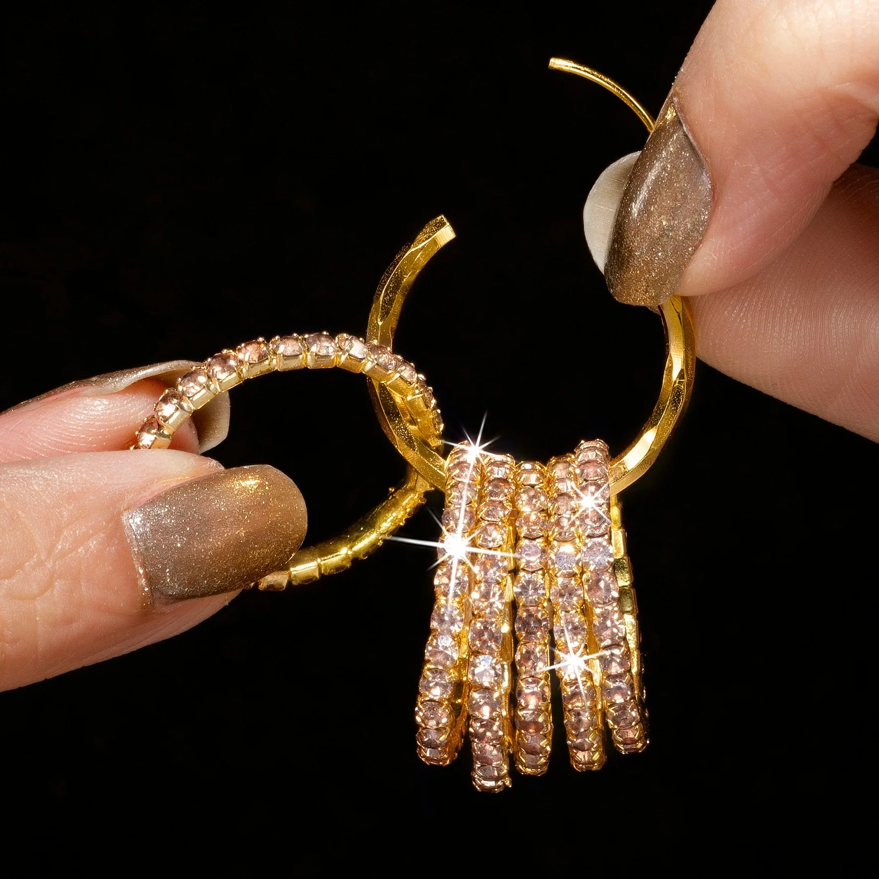 PRAO Earrings Anti-Tarnish Crystal Studded Six Golden Rings With Hoops Set
