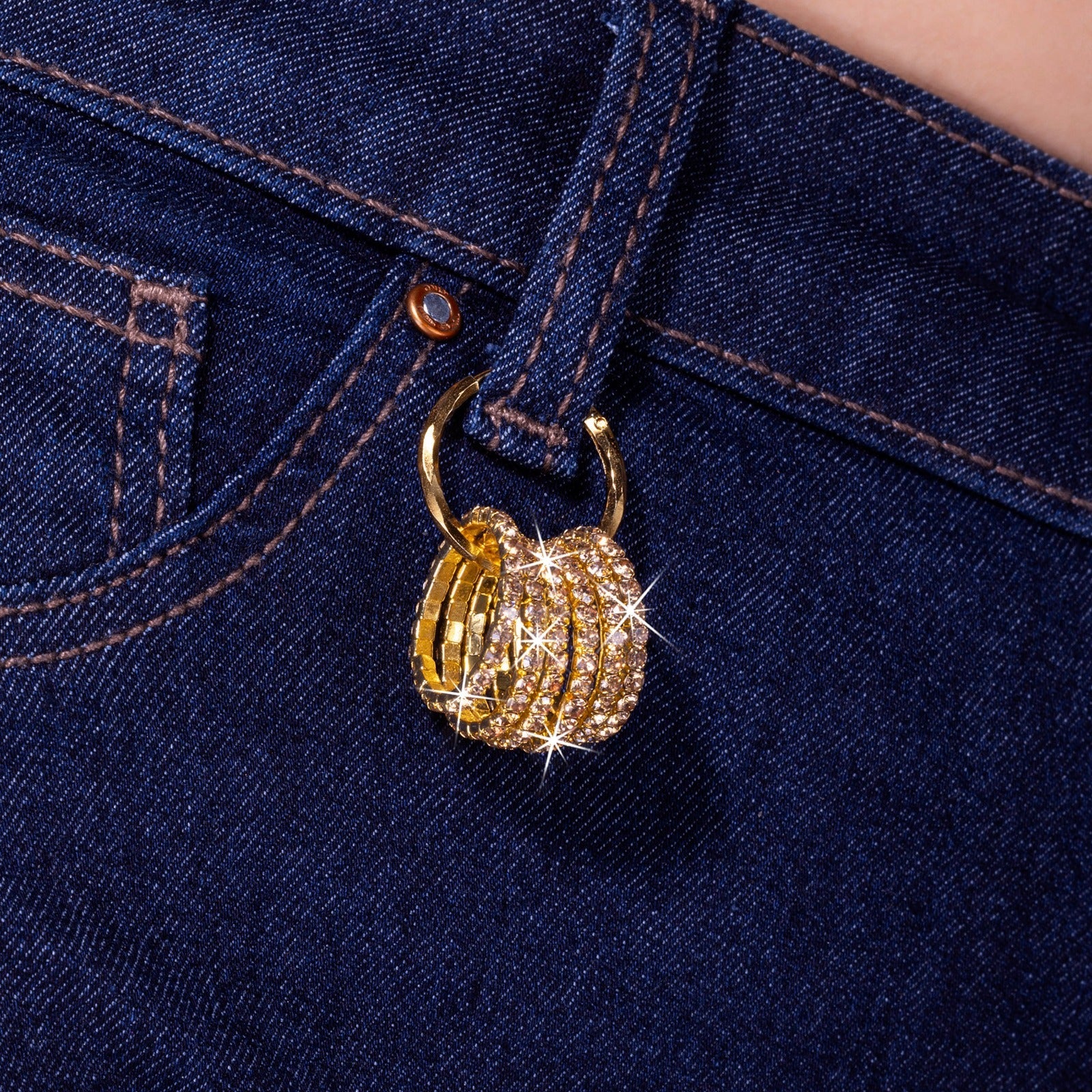PRAO Earrings Anti-Tarnish Crystal Studded Six Golden Rings With Hoops Set - Image 2
