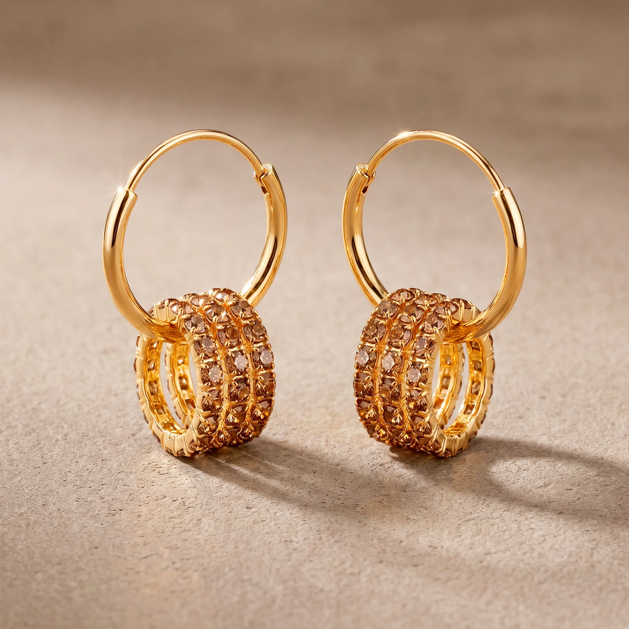 PRAO Earrings Anti-Tarnish Crystal Studded Six Golden Rings With Hoops Set - Image 4