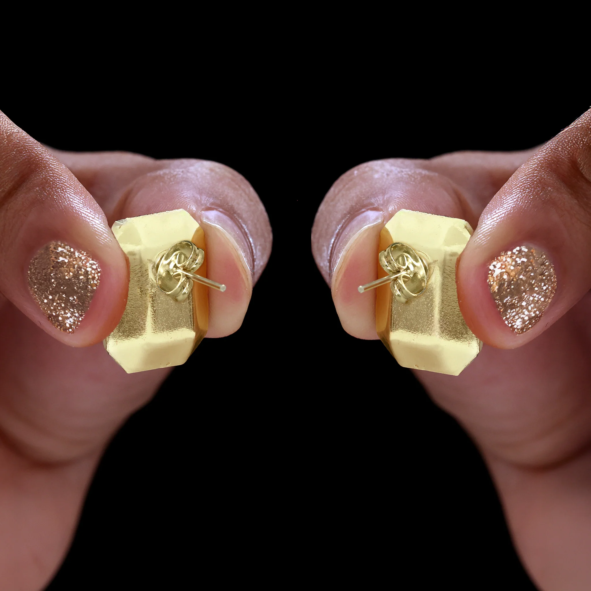 PRAO Earrings Anti-Tarnish Rectangle Shape Champagne Crystal Studs - Image 4