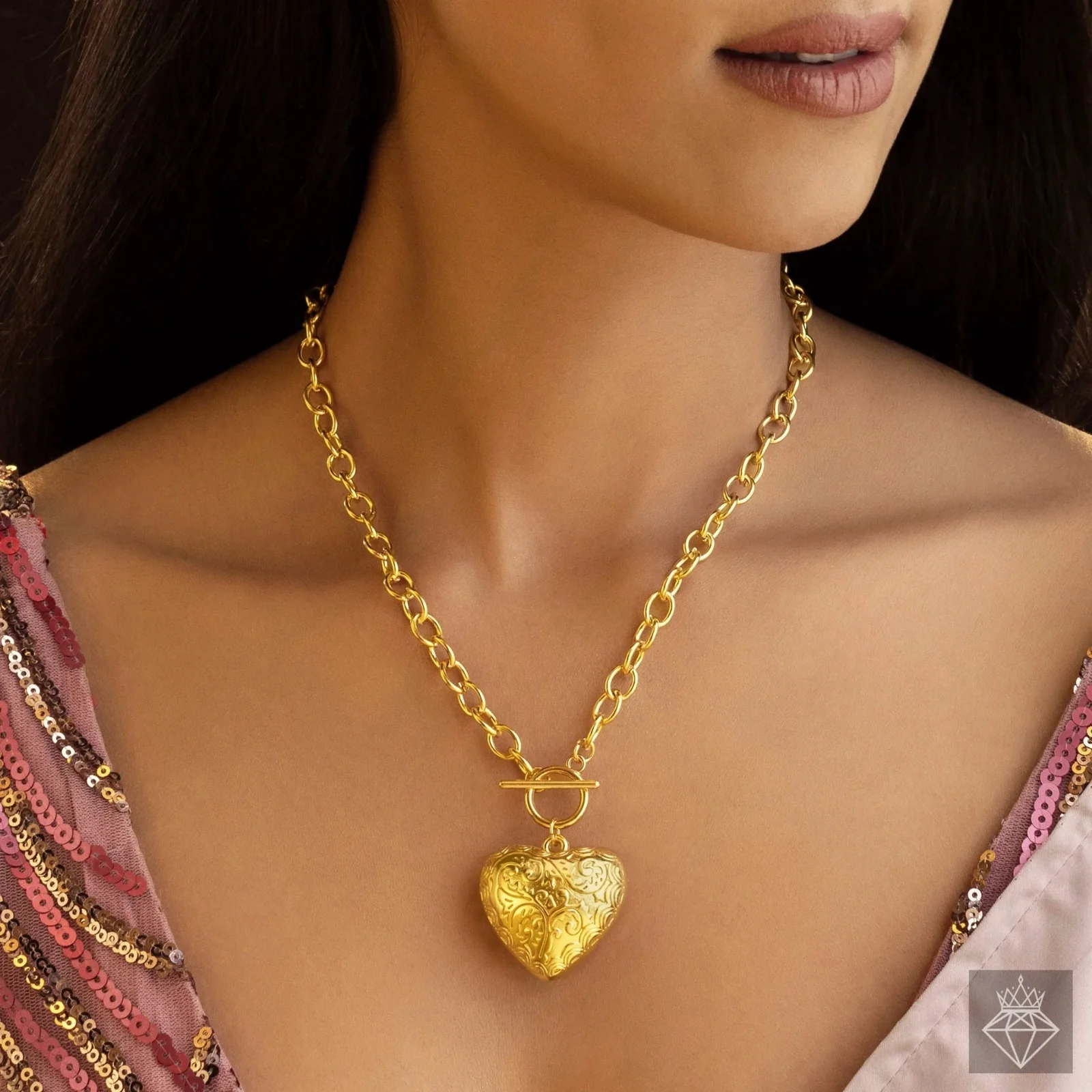 PRAO Necklace Anti-Tarnish T-Lock Puffy Heart Pendant - Image 2