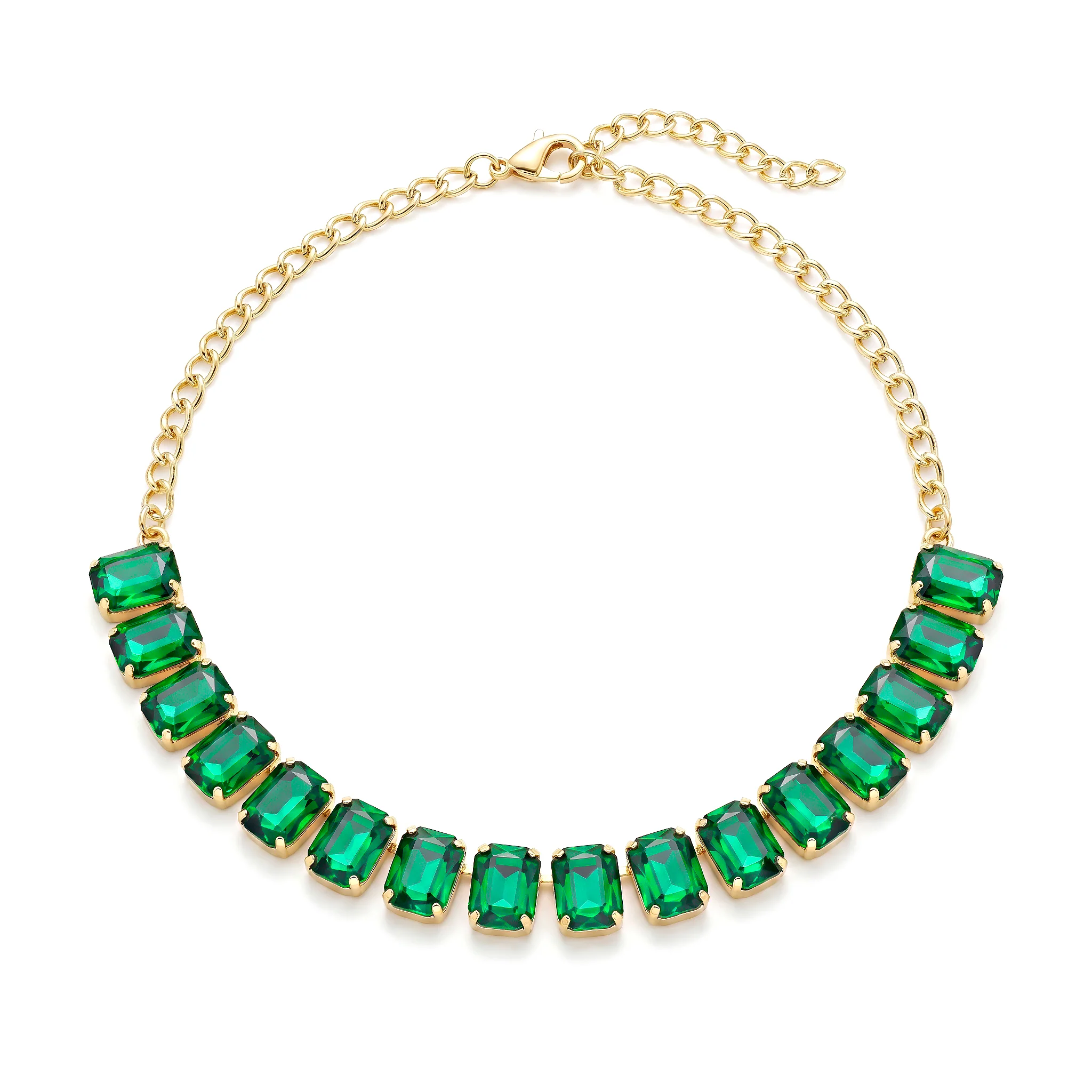 PRAO Necklace Anti-Tarnish Emerald Green Single-Line Crystals