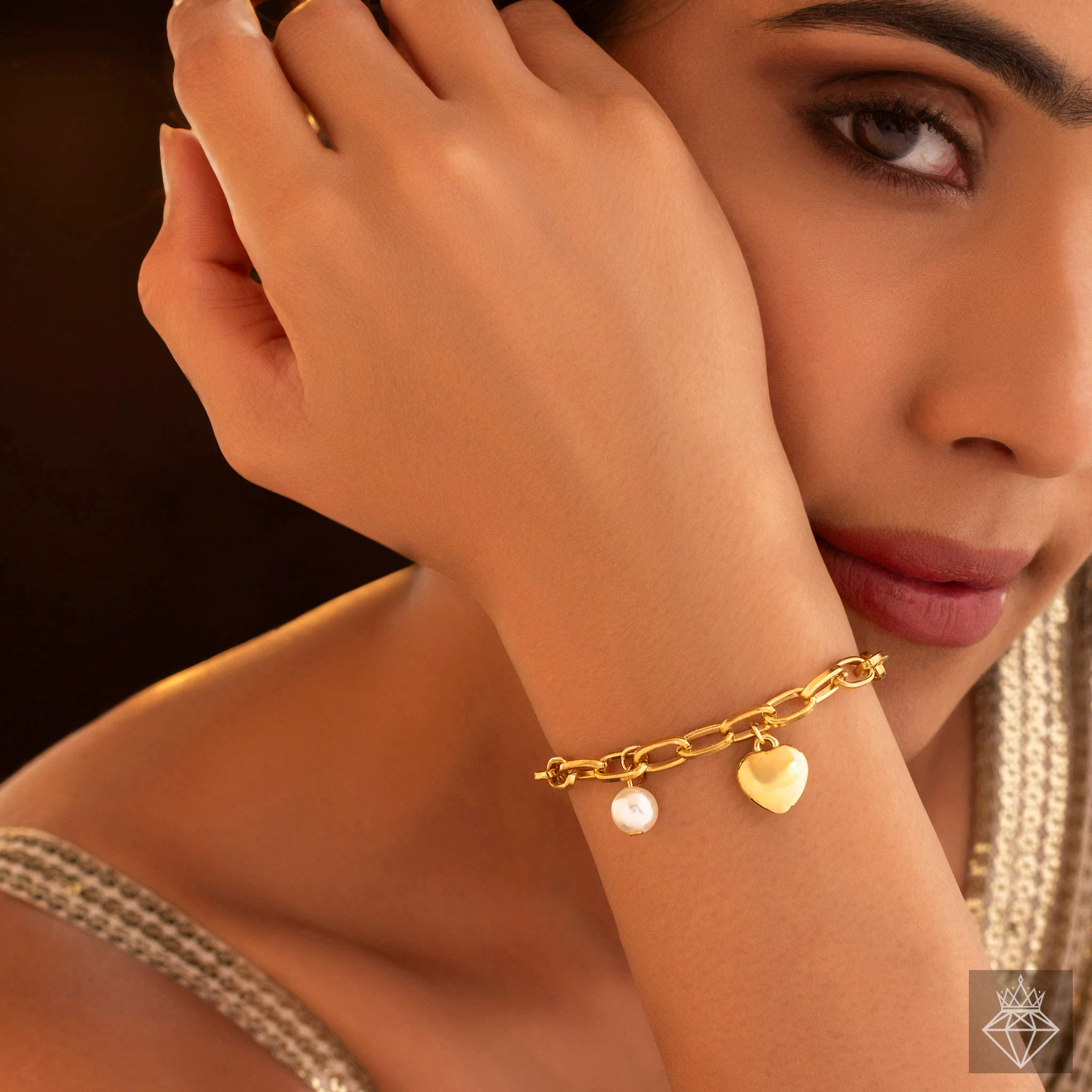 PRAO Bracelet Anti-Tarnish Pearl & Golden Heart Charm (Adjustable Size) - Image 4