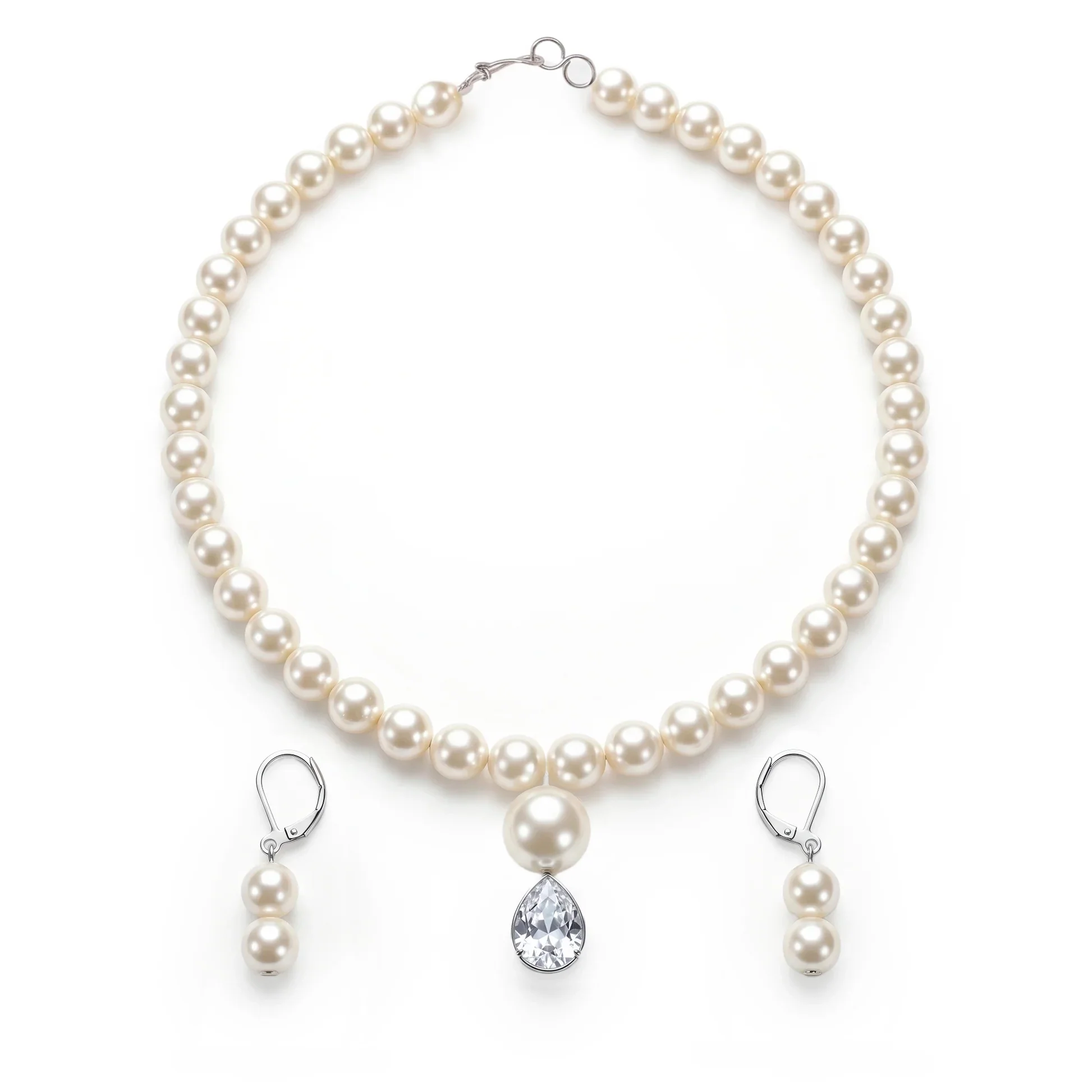 PRAO Necklace Elegant Pearls Set With Crystal Pendant & Earrings - Image 2